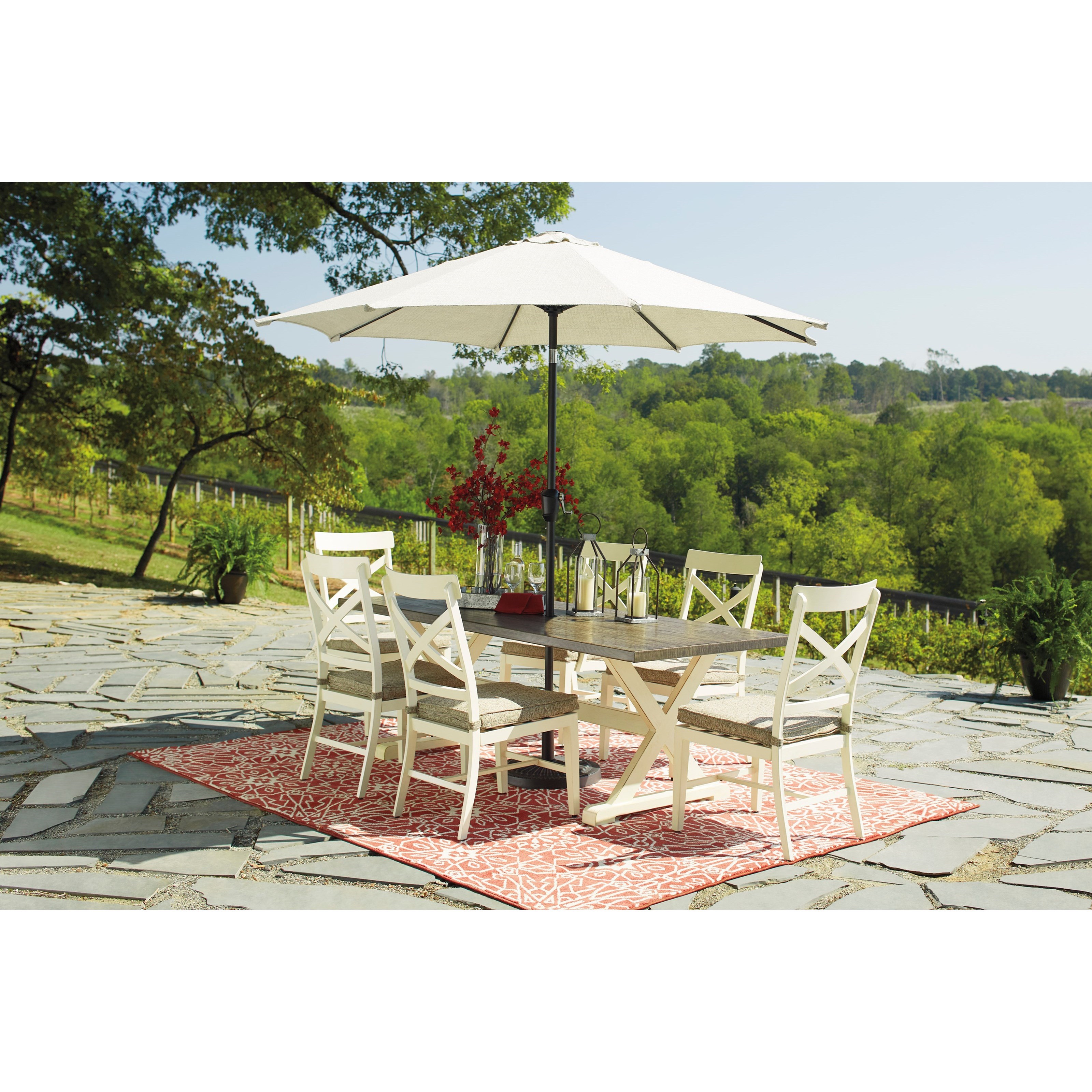 Signature Design By Ashley Preston Bay 7 Piece Farmhouse Style Outdoor Dining Set Value City Furniture Outdoor Dining Sets