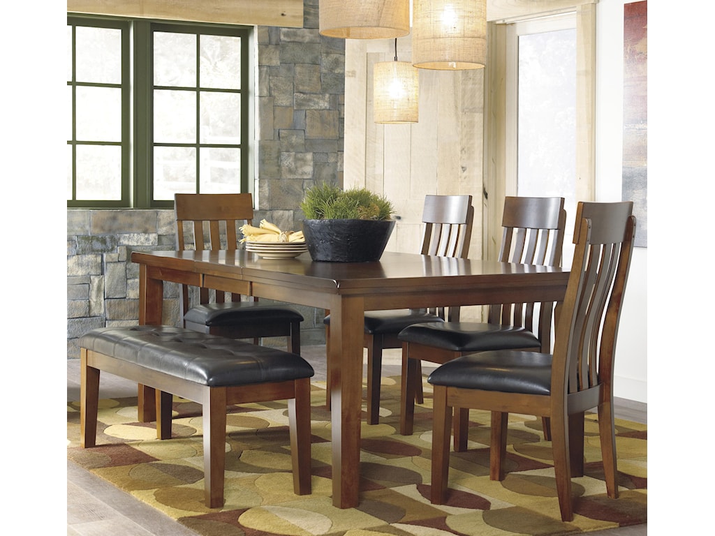 Signature Design By Ashley Ralene Casual 6 Piece Dining Set With Butterfly Extension Leaf Bench Wayside Furniture Table Chair Set With Bench