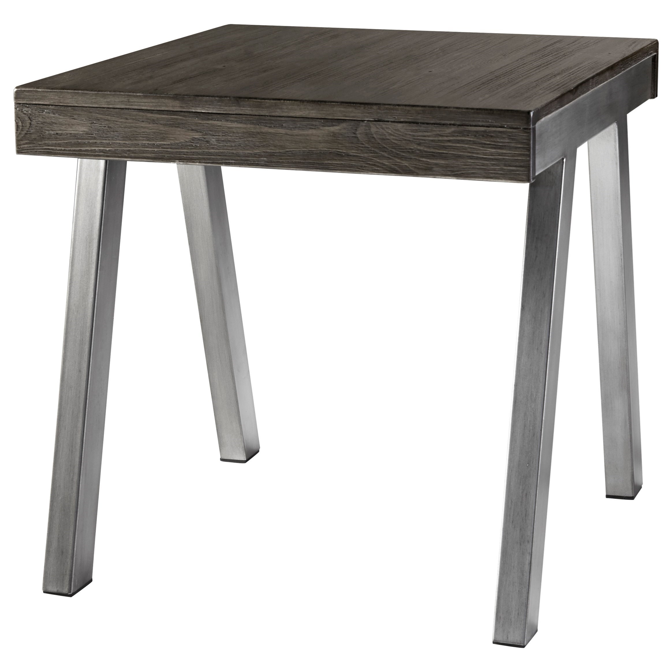 Signature Design Raventown Rectangular End Table With Grayish Brown Table Top And Angled Metal Legs Fisher Home
