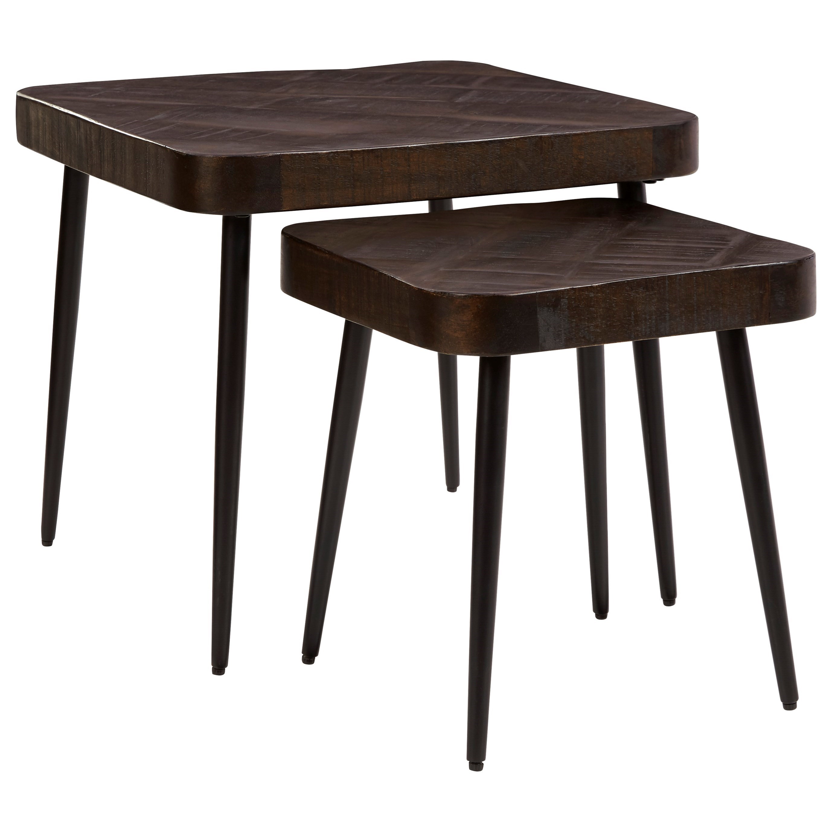 Signature Design By Ashley Ravenwood 2 Piece Solid Wood Metal Nesting Accent Table Set Crowley Furniture Mattress End Tables