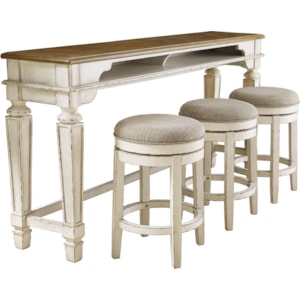 Signature Design By Ashley Realyn Two Tone Long Counter Table Sofa Table W 3 Upholstered Swivel Stools Northeast Factory Direct Pub Table And Stool Sets