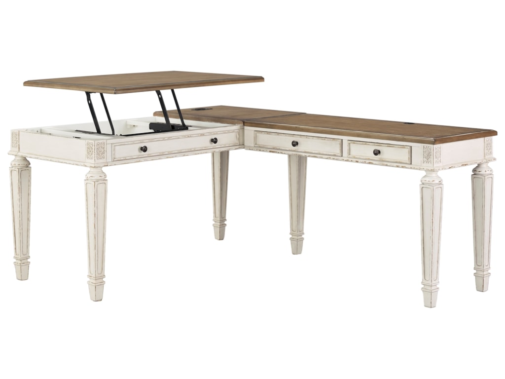 Signature Design By Ashley Realyn L Shape Desk With Lift Top Usb Realyn L Shape Desk With Lift Top