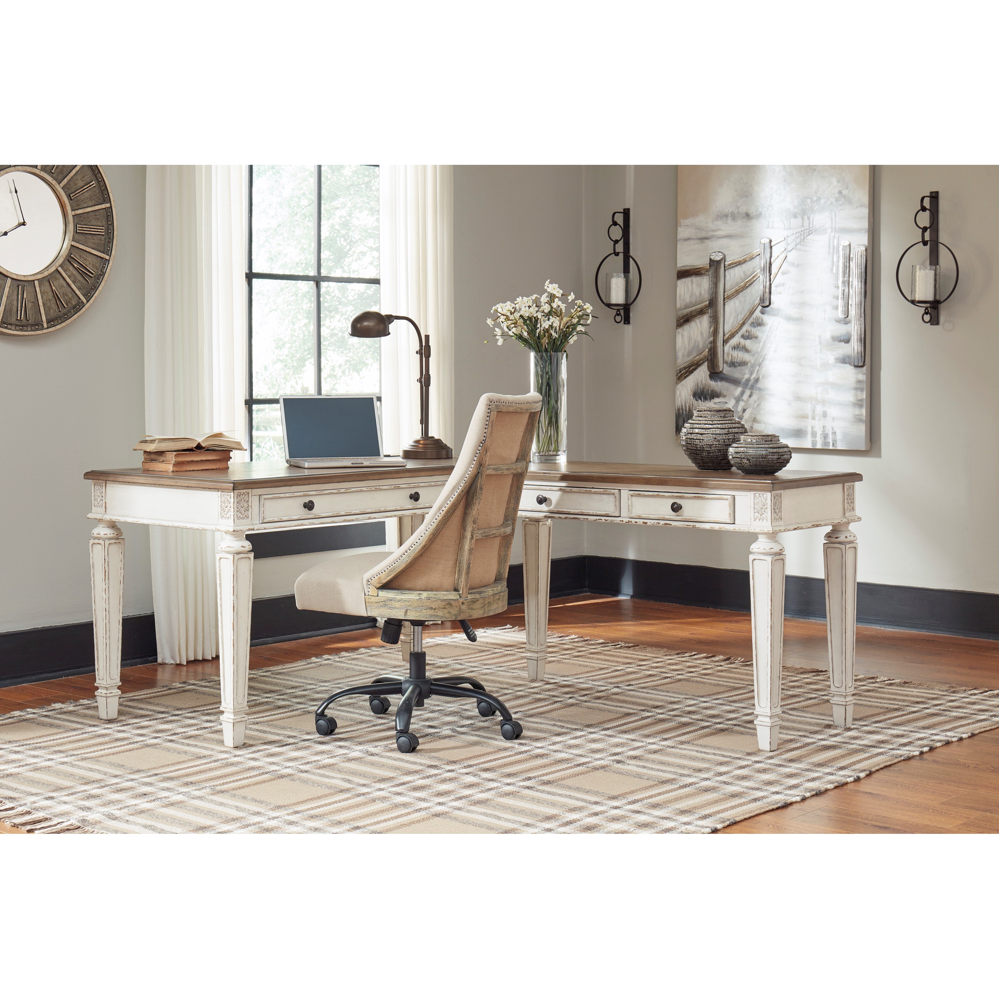 Signature Design By Ashley Realyn L Shape Desk With Lift Top Usb