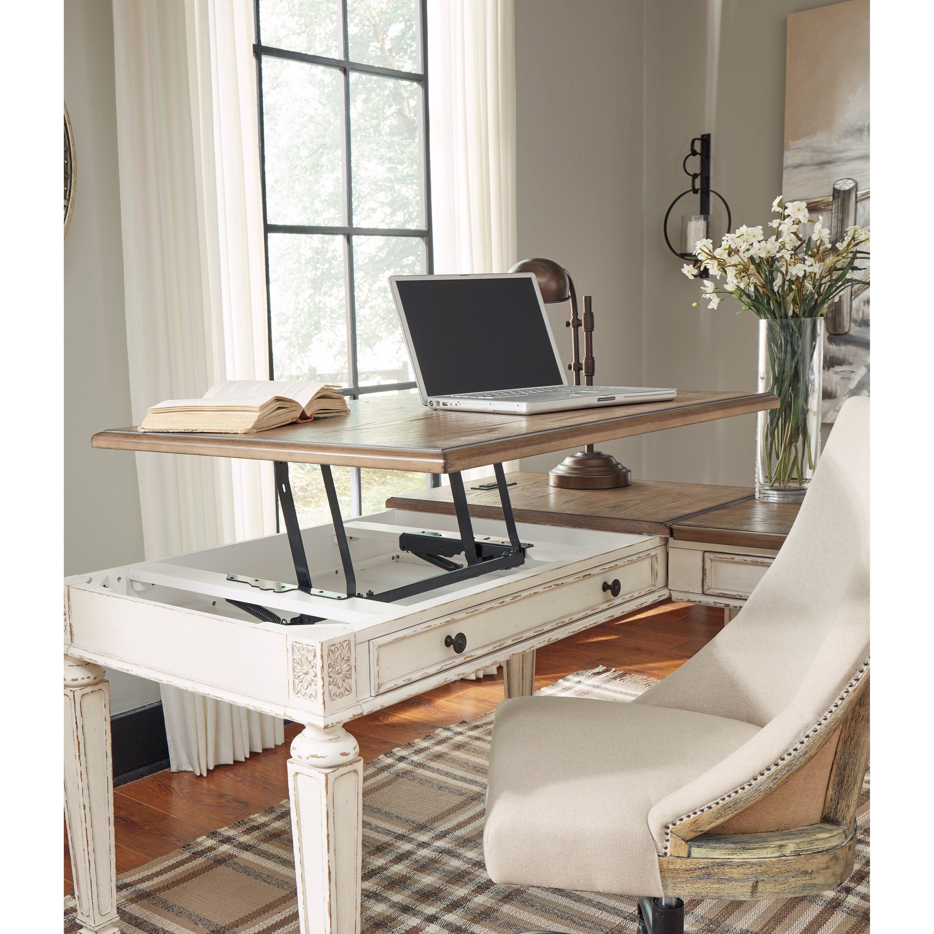 Signature Design By Ashley Realyn L Shape Desk With Lift Top Usb