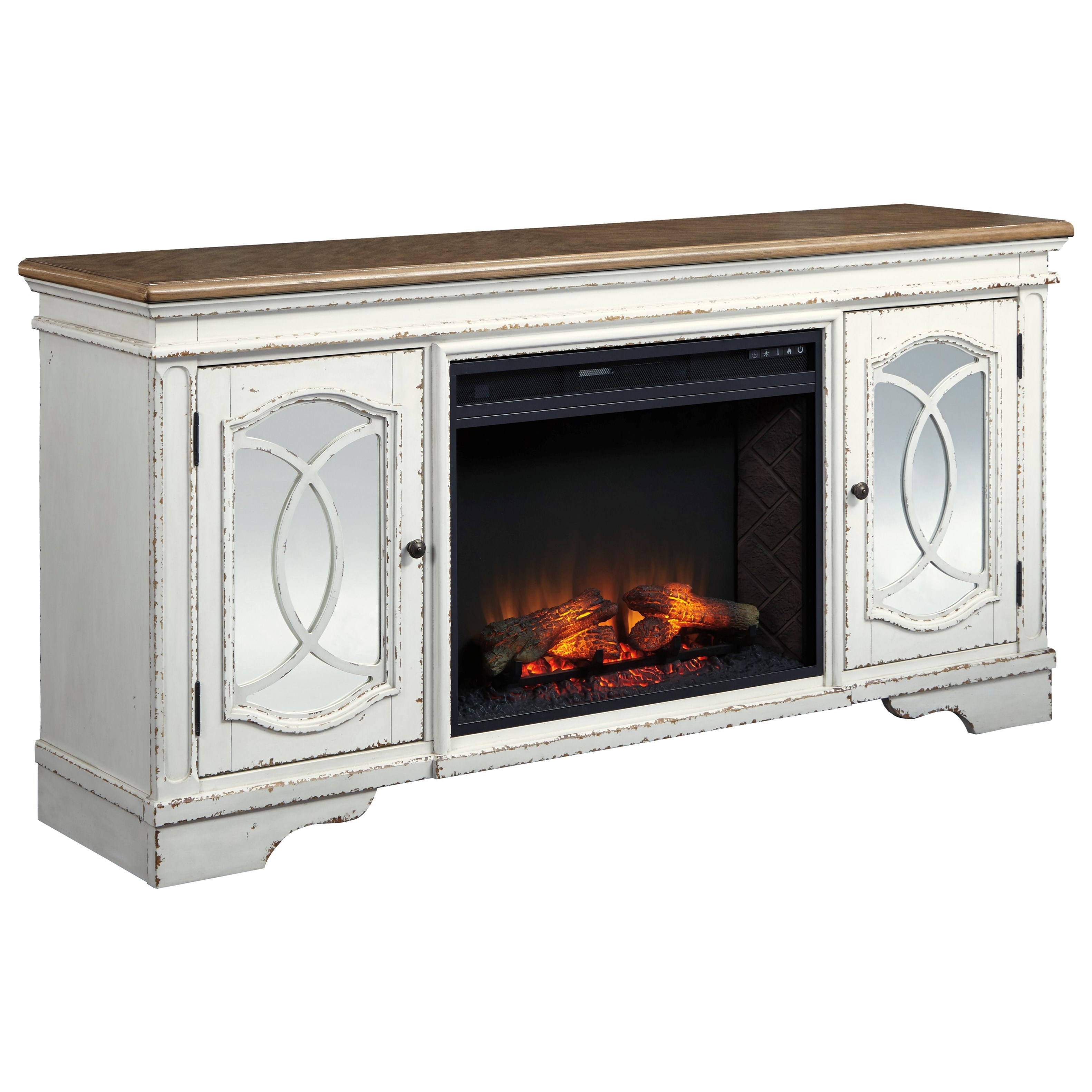 Signature Design by Ashley Realyn 74" TV Stand with Fireplace Option