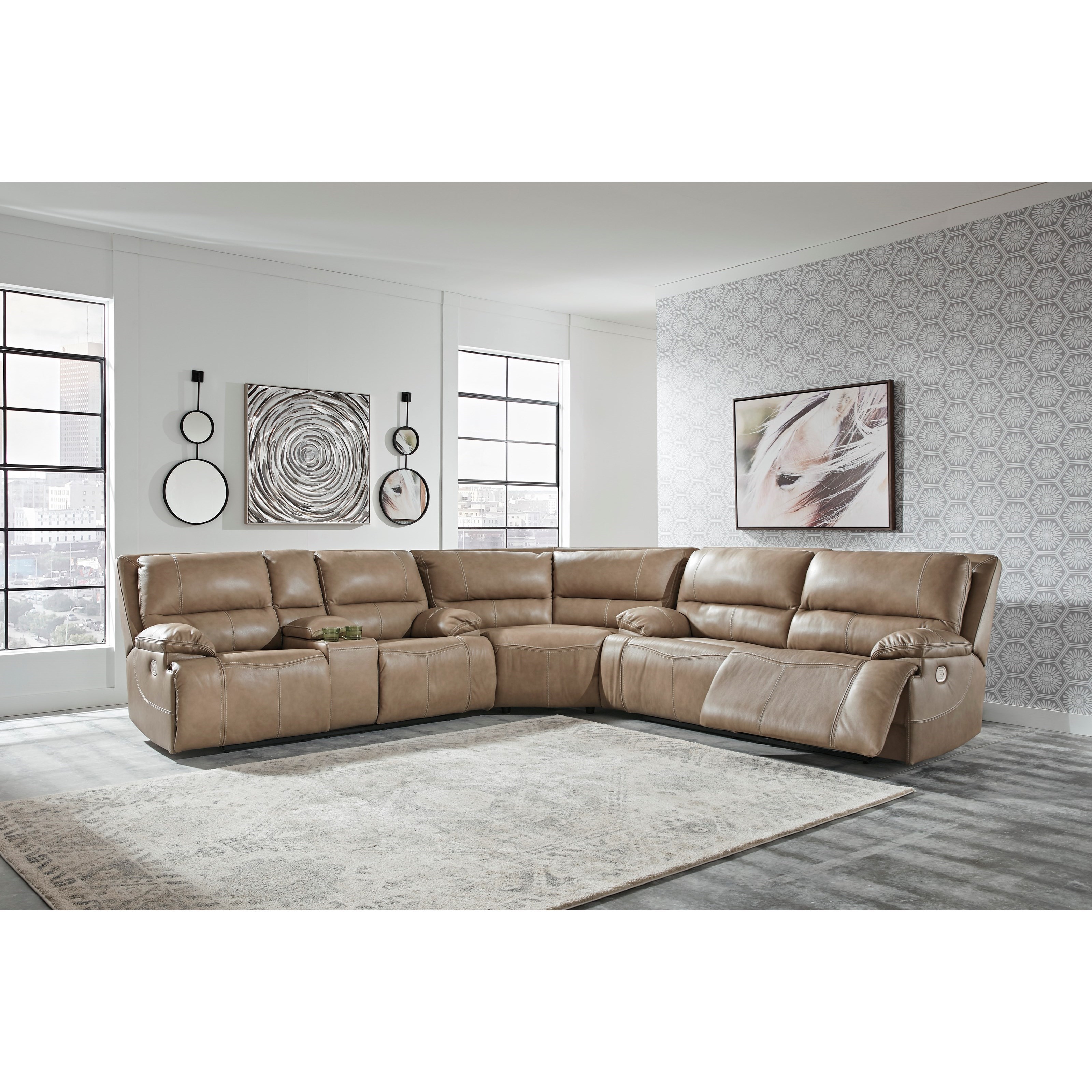 Signature Design By Ashley Ricmen 3 Piece Leather Match Power Reclining Sectional W Adjustable Headrests Furniture And Appliancemart Reclining Sectional Sofas