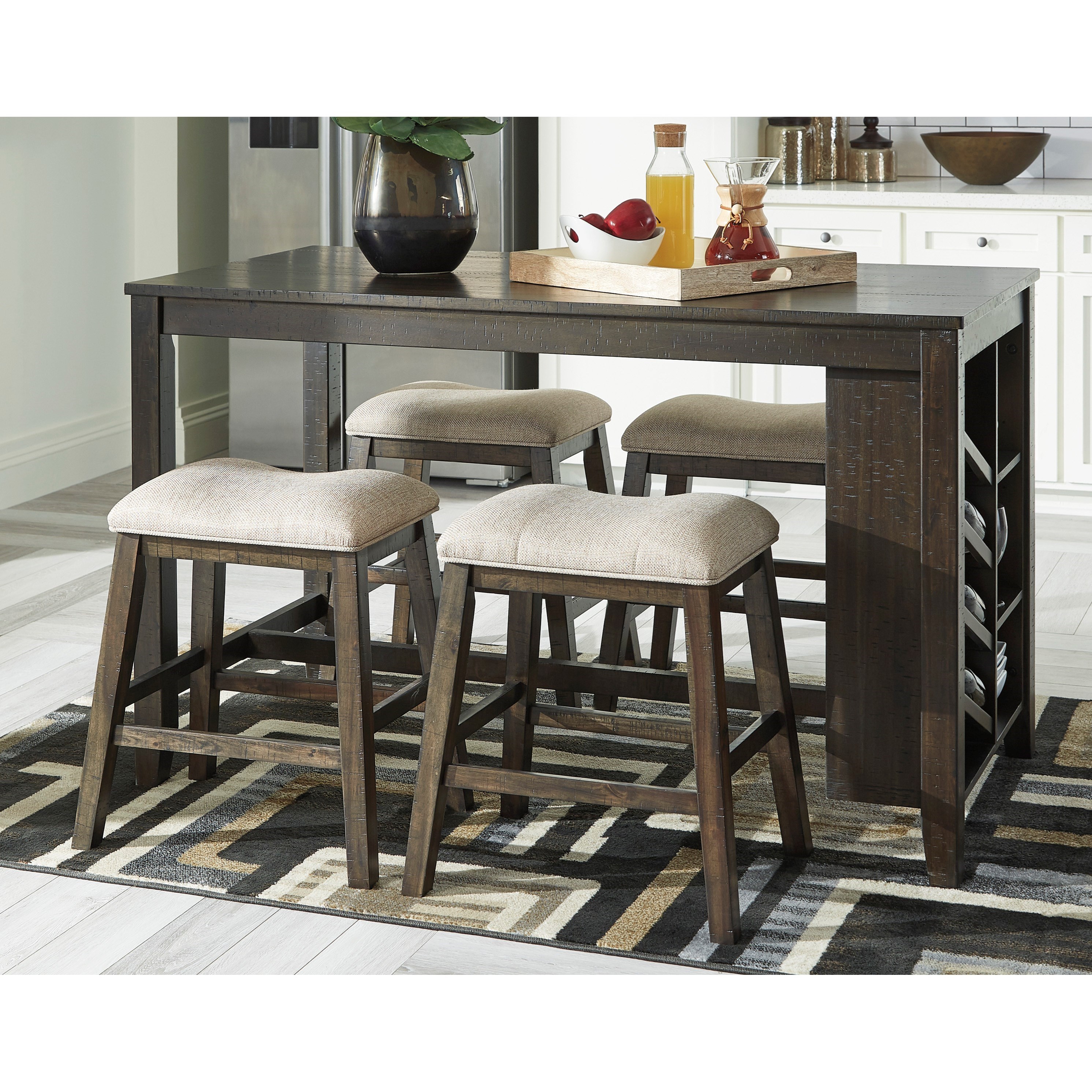 Signature Design By Ashley Rokane 5 Piece Rectangular Counter Table W Storage Set A1 Furniture Mattress Pub Table And Stool Sets