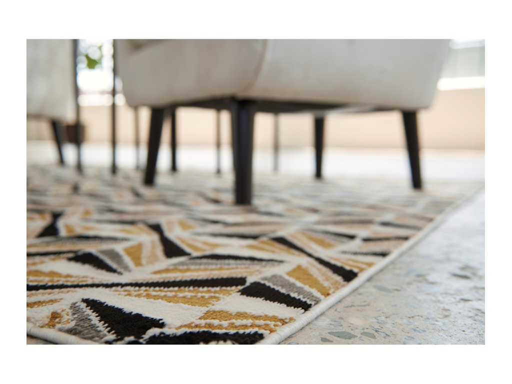 Signature Design By Ashley Contemporary Area Rugs Jaela Black Gold White Large Rug Royal Furniture Rugs