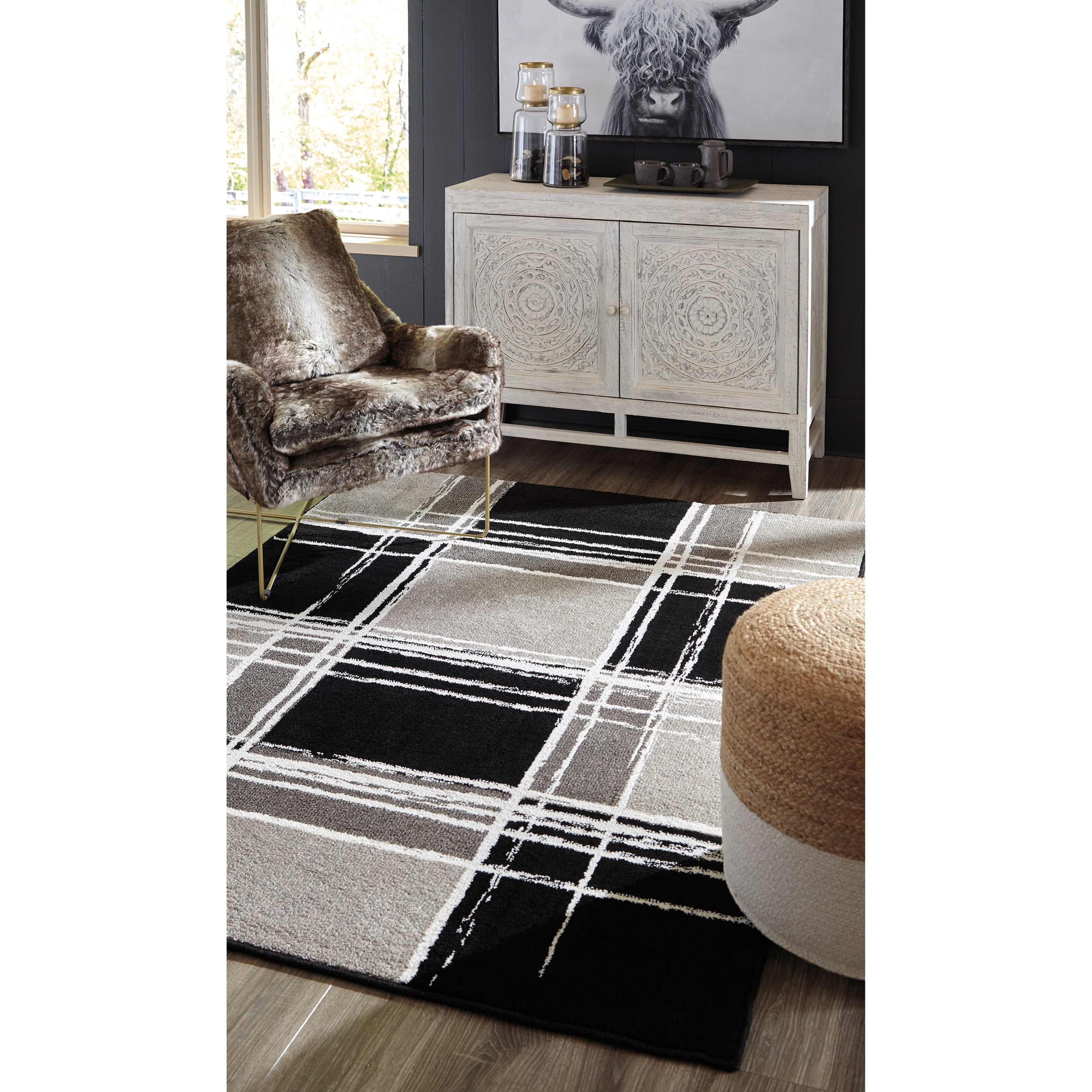 Signature Design By Ashley Contemporary Area Rugs R403911 Ramy Black White Gray Large Rug Northeast Factory Direct Rugs