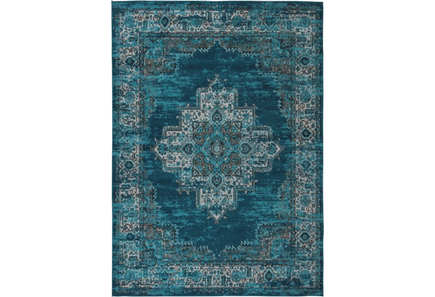 Signature Design By Ashley Traditional Classics Area Rugs R402592 Moore Blue Teal Medium Rug Pilgrim Furniture City Rugs