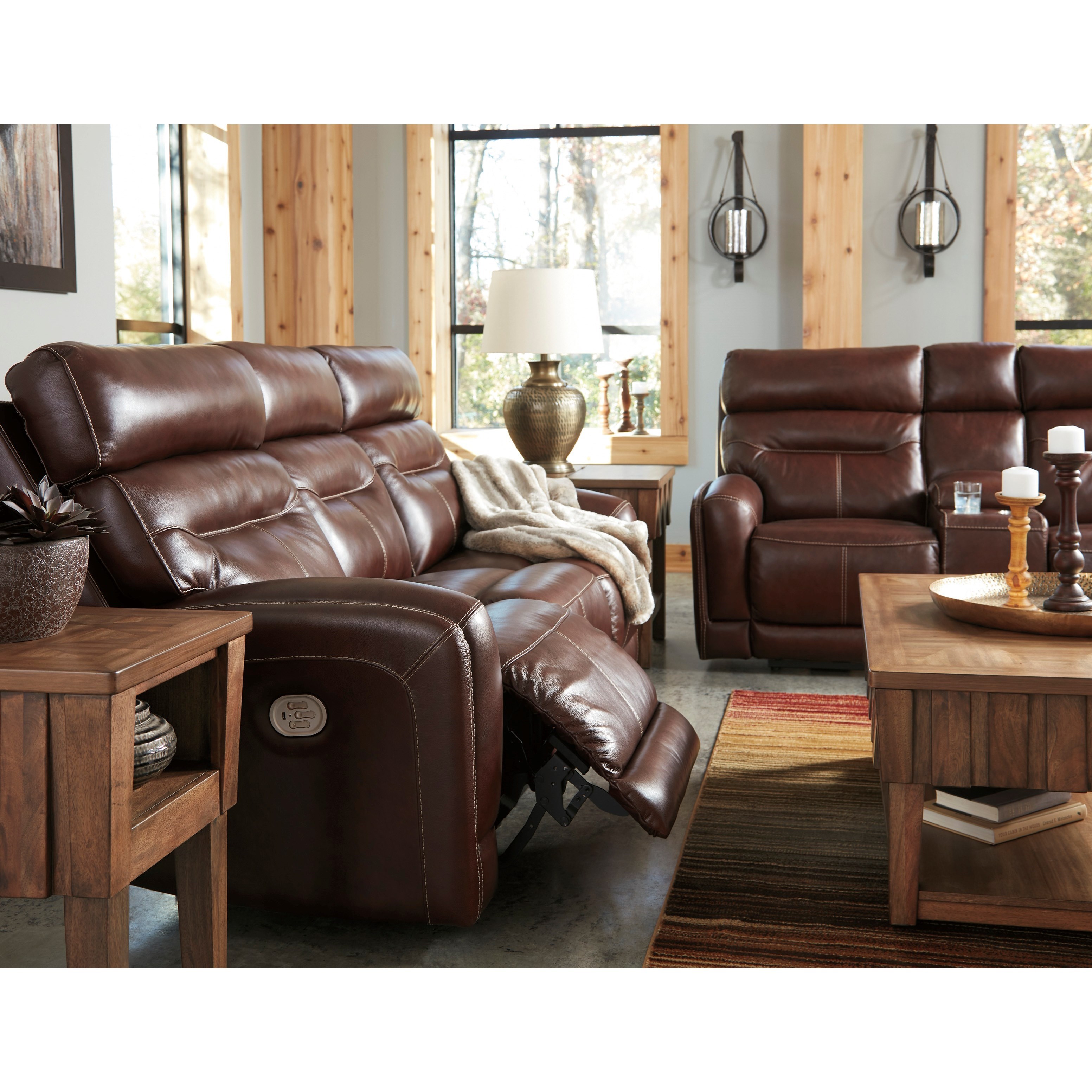 Signature Design By Ashley Sessom Leather Match Power Reclining