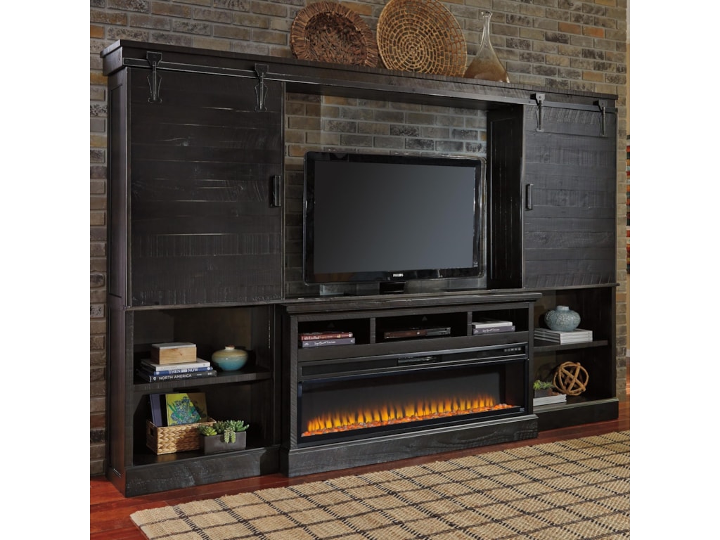 Signature Design By Ashley Sharlowe Dark Finish Wall Unit W Signature Design By Ashley Sharlowelarge Tv Stand W Fireplace Bridge Piers