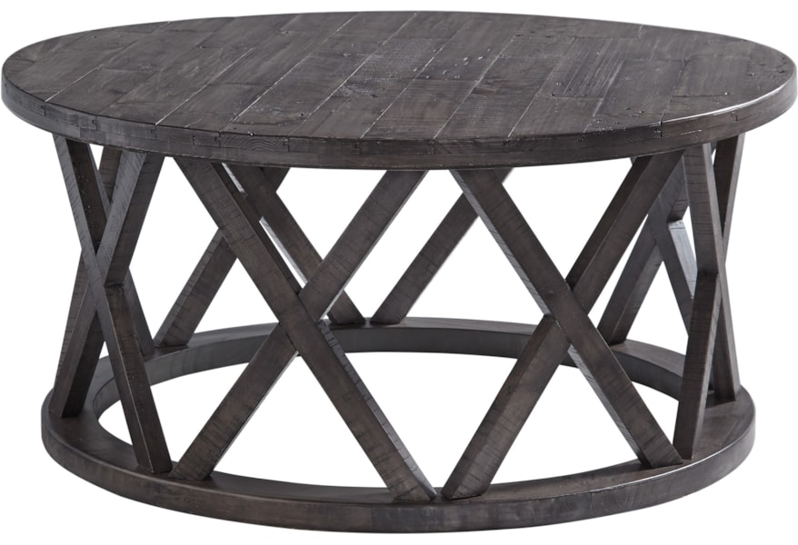 Signature Design By Ashley Sharzane T711 8 Round Cocktail Table With Distressed Finish Furniture And Appliancemart Cocktail Coffee Tables