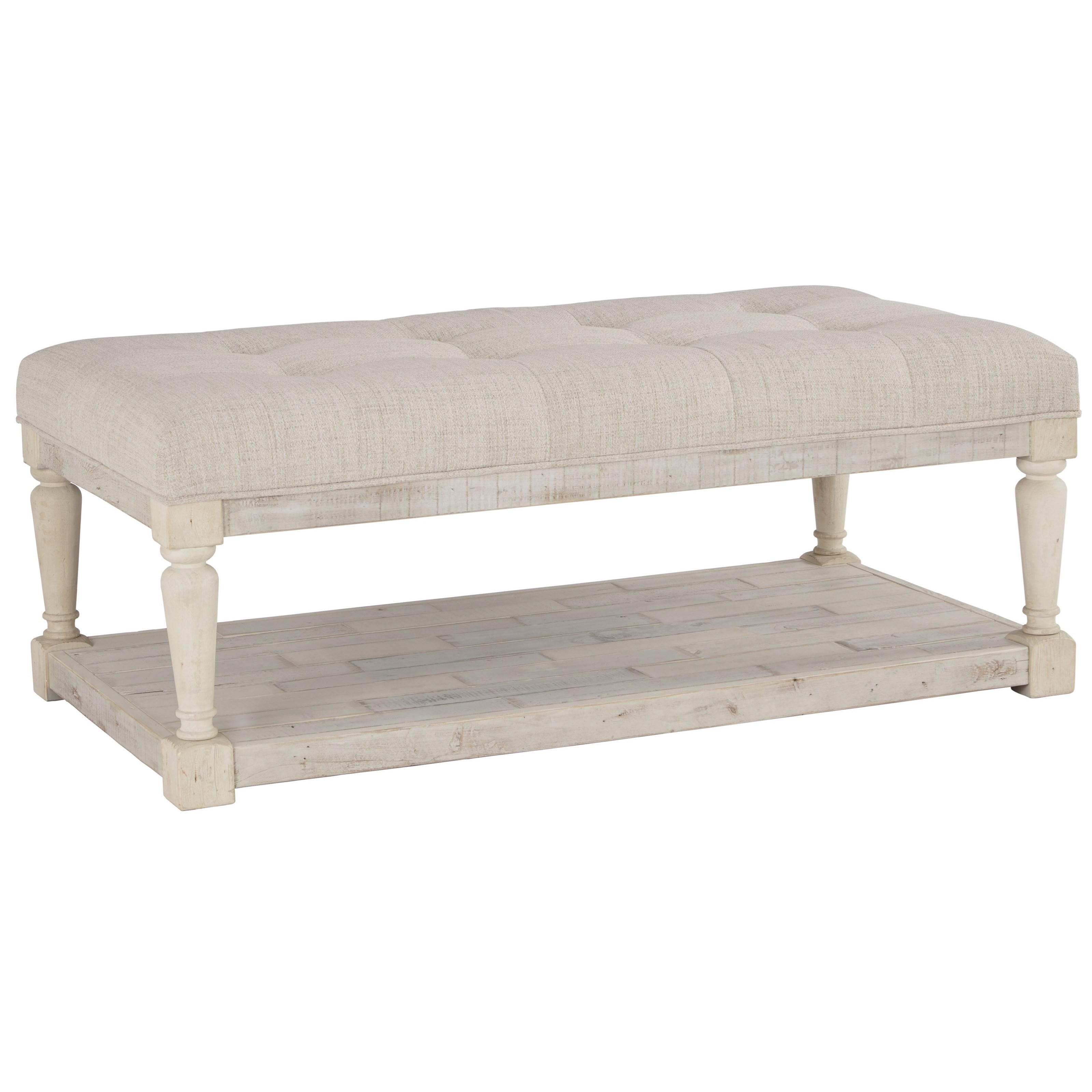 Ashley Signature Design Shawnalore T782 21 Solid Wood Ottoman Cocktail Table In Rustic White Finish Dunk Bright