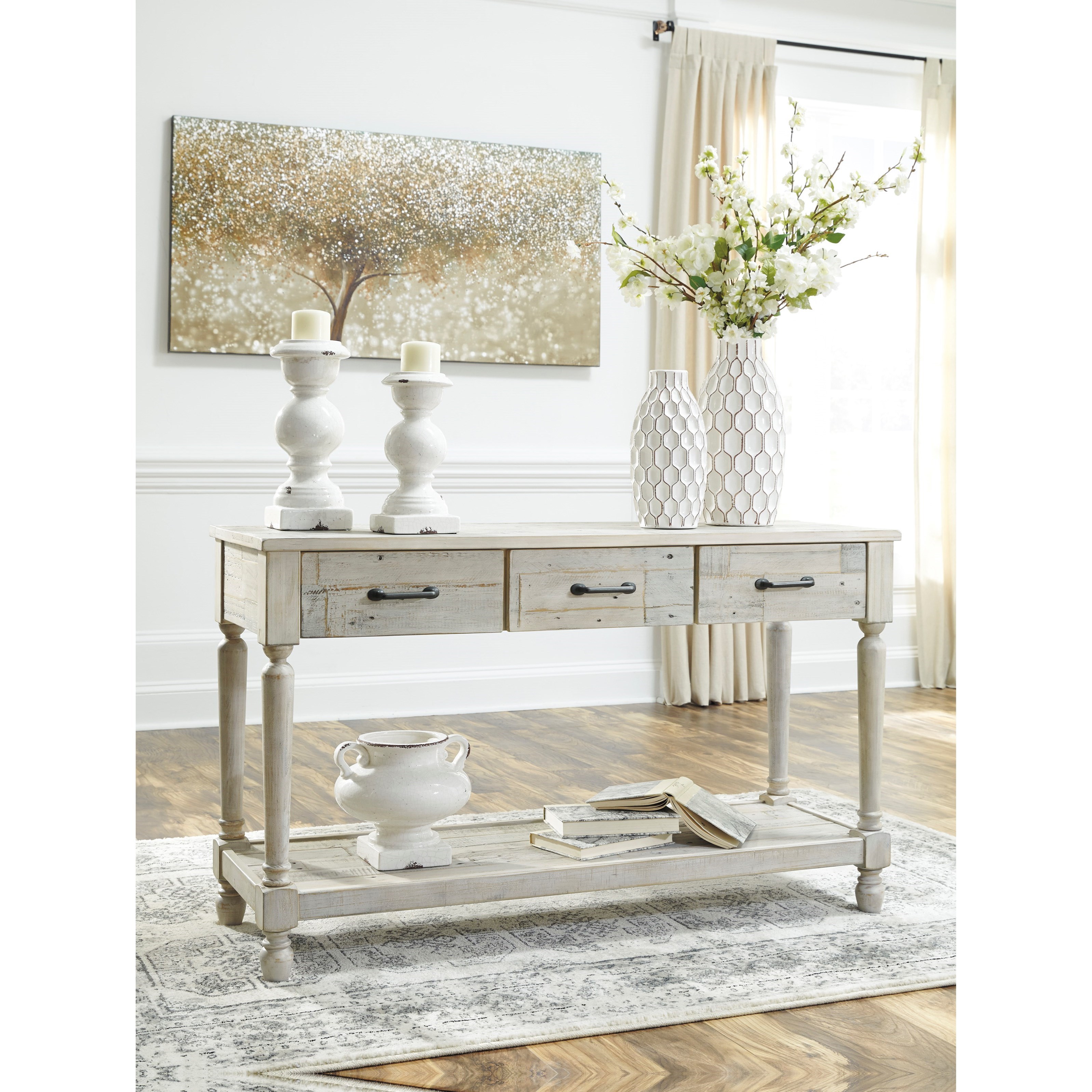 Signature Design by Ashley Shawnalore Solid Wood Sofa Table with 3