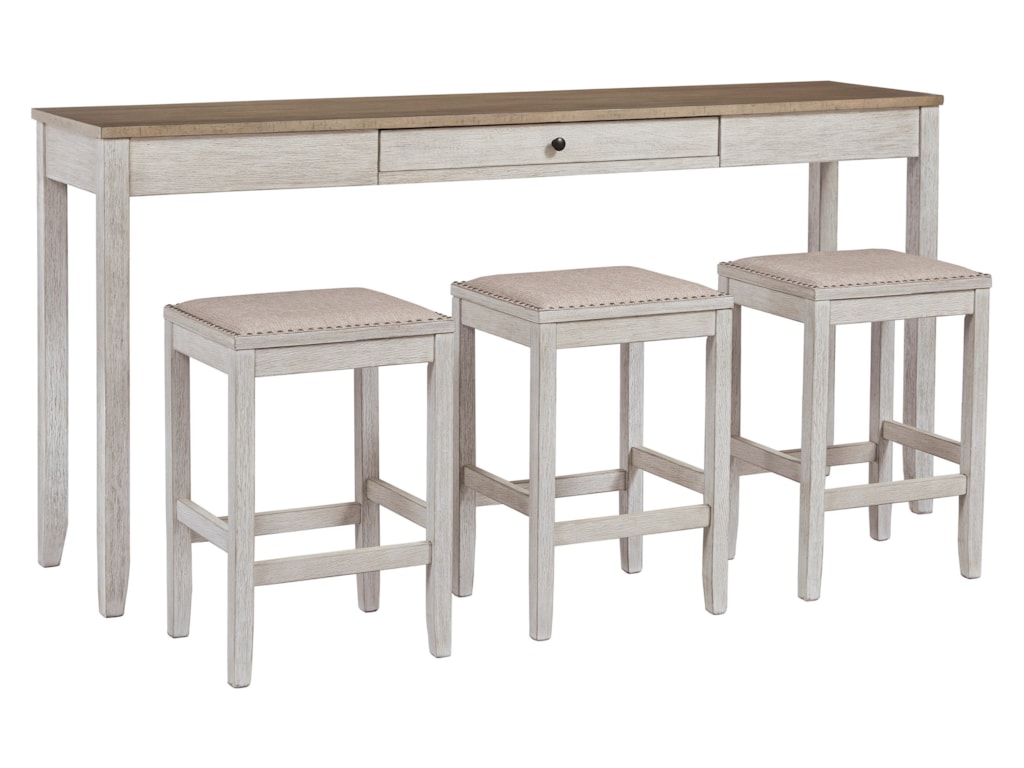 Signature Design By Ashley Skempton Two Tone 4 Piece Rect Dining Room Counter Table Set With Drawer Royal Furniture Pub Table And Stool Sets