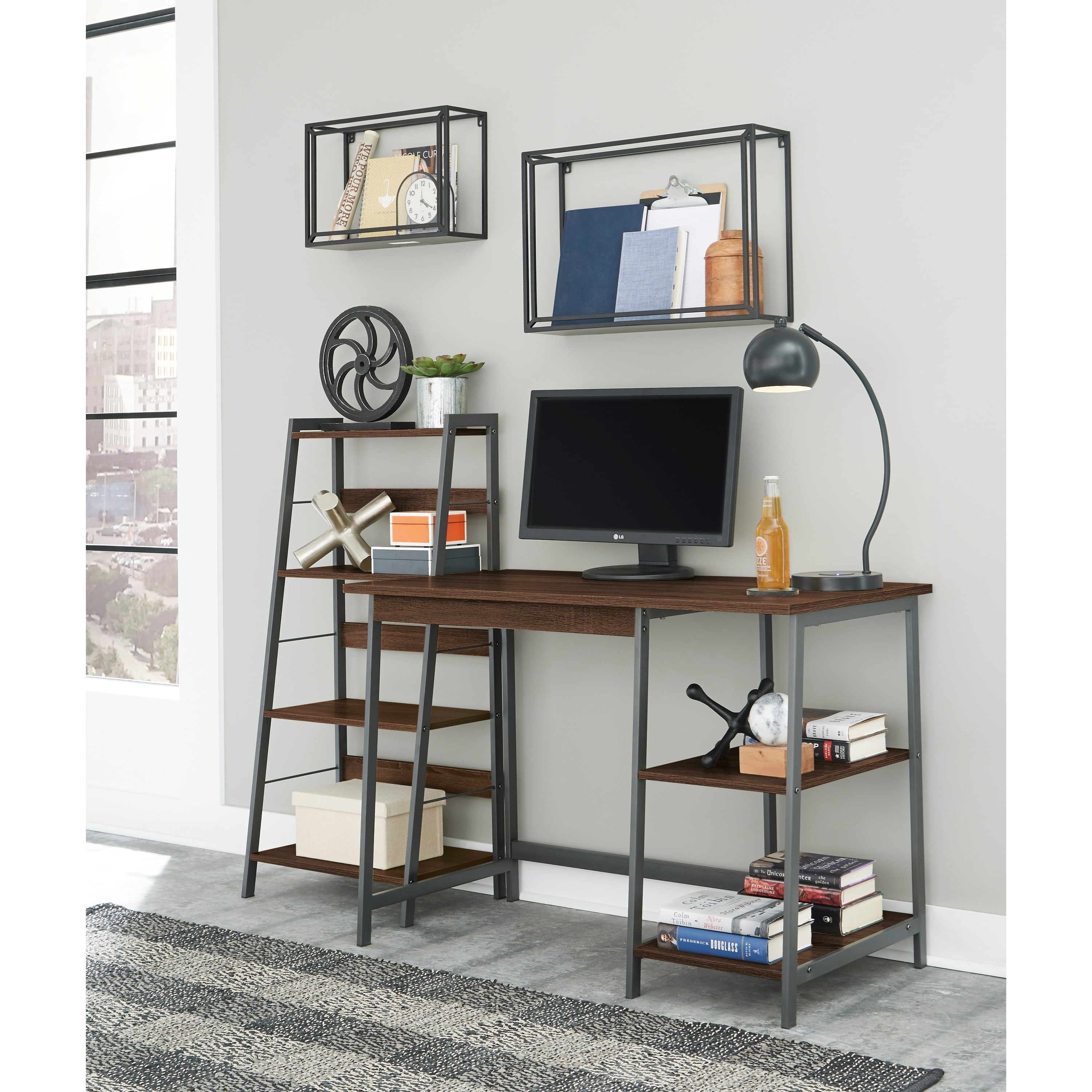 Signature Design By Ashley Soho Z1710162 2 Piece Home Office Desk And Shelf Set Furniture And Appliancemart Single Pedestal Desks