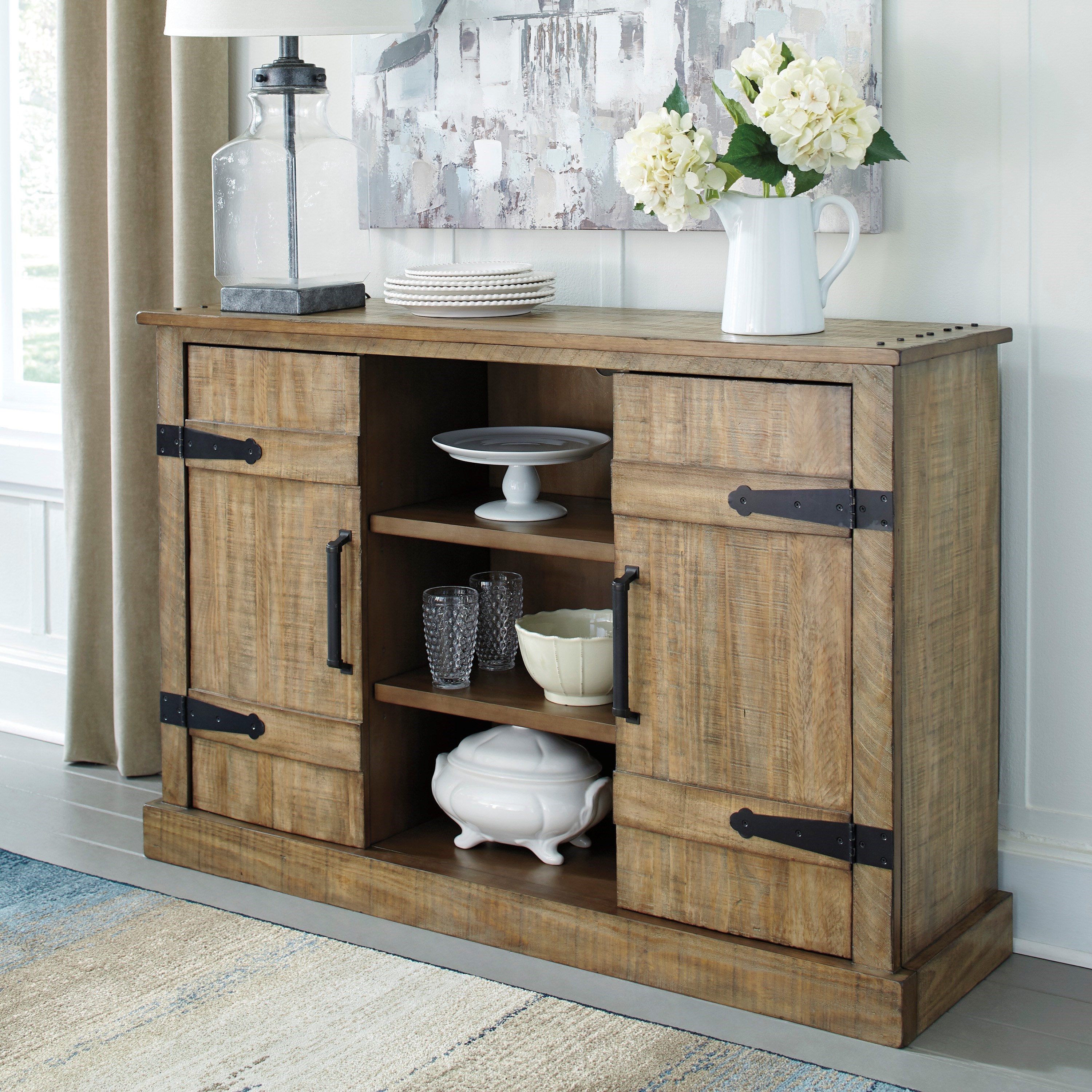 Signature Design By Ashley Susandeer A4000220 Rustic Accent Cabinet With Adjustable Shelves Zak S Warehouse Clearance Center Accent Chests