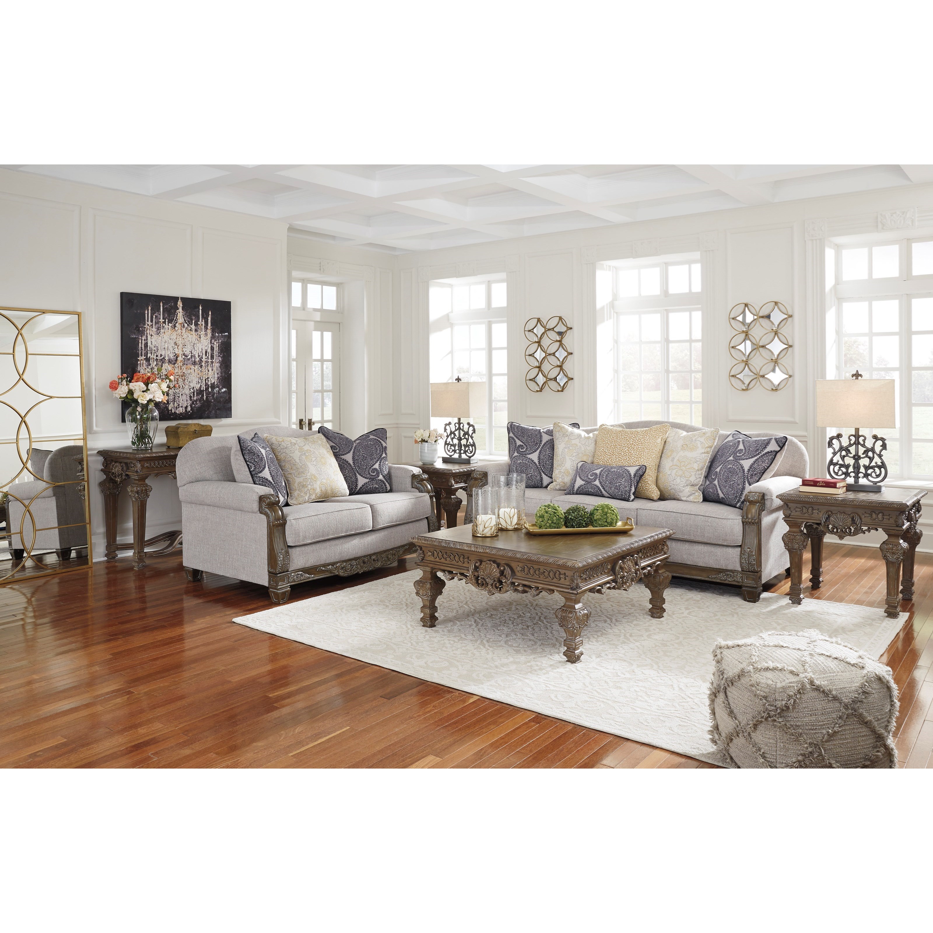 Signature Design By Ashley Sylewood Traditional Sofa With Carved