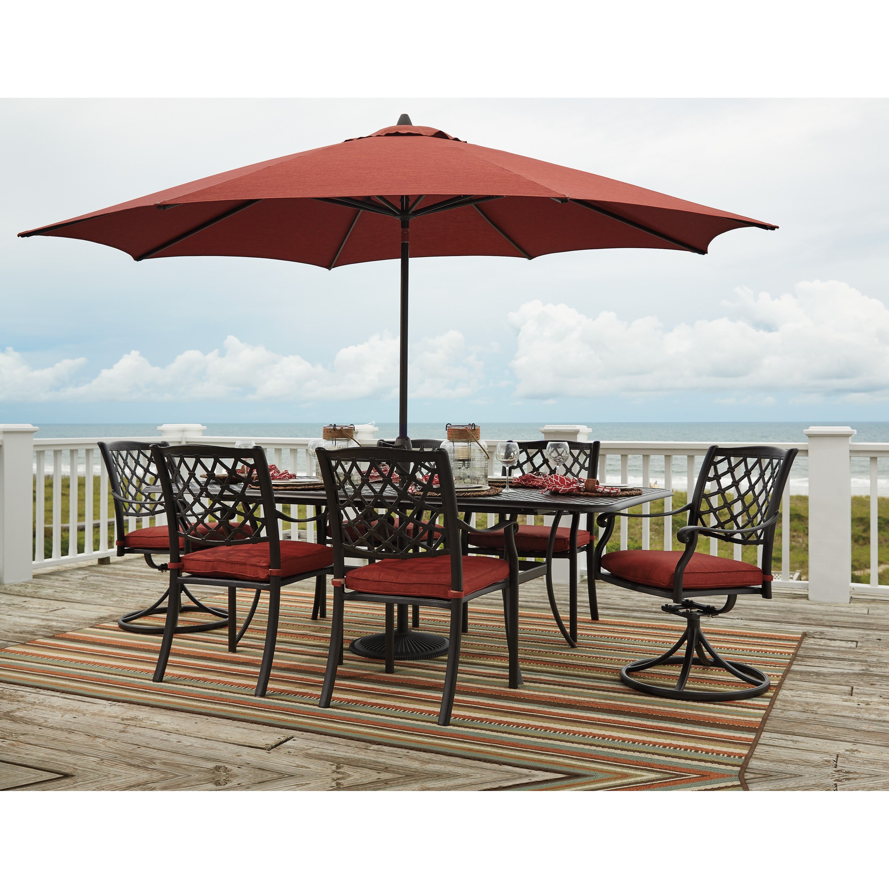 Signature Design By Ashley Tanglevale Rectangular Extension Table W Umbrella Option Royal Furniture Outdoor Dining Table