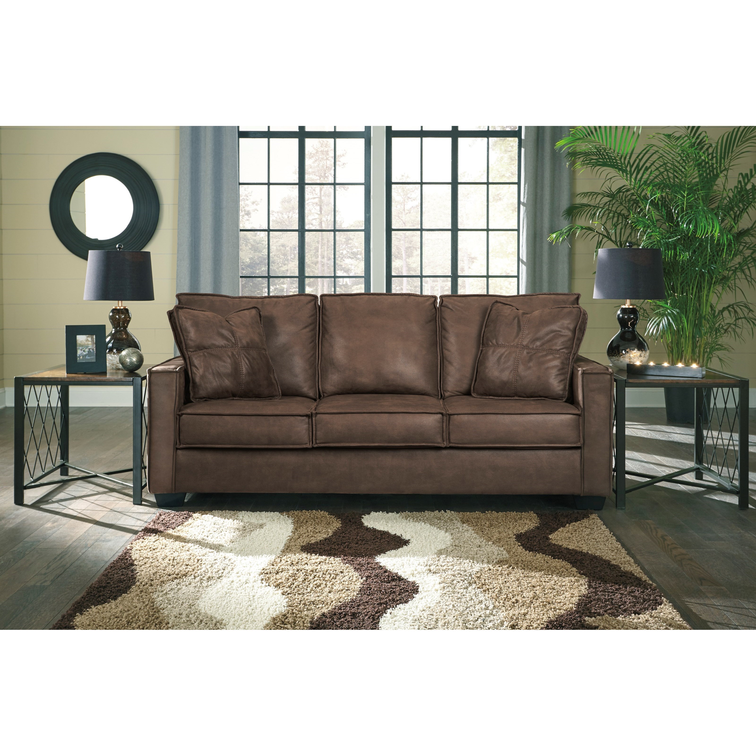 Signature Design By Ashley Terrington Faux Leather Queen Sofa Sleeper With Memory Foam Mattress Piecrust Welt Trim Rotmans Sleeper Sofas