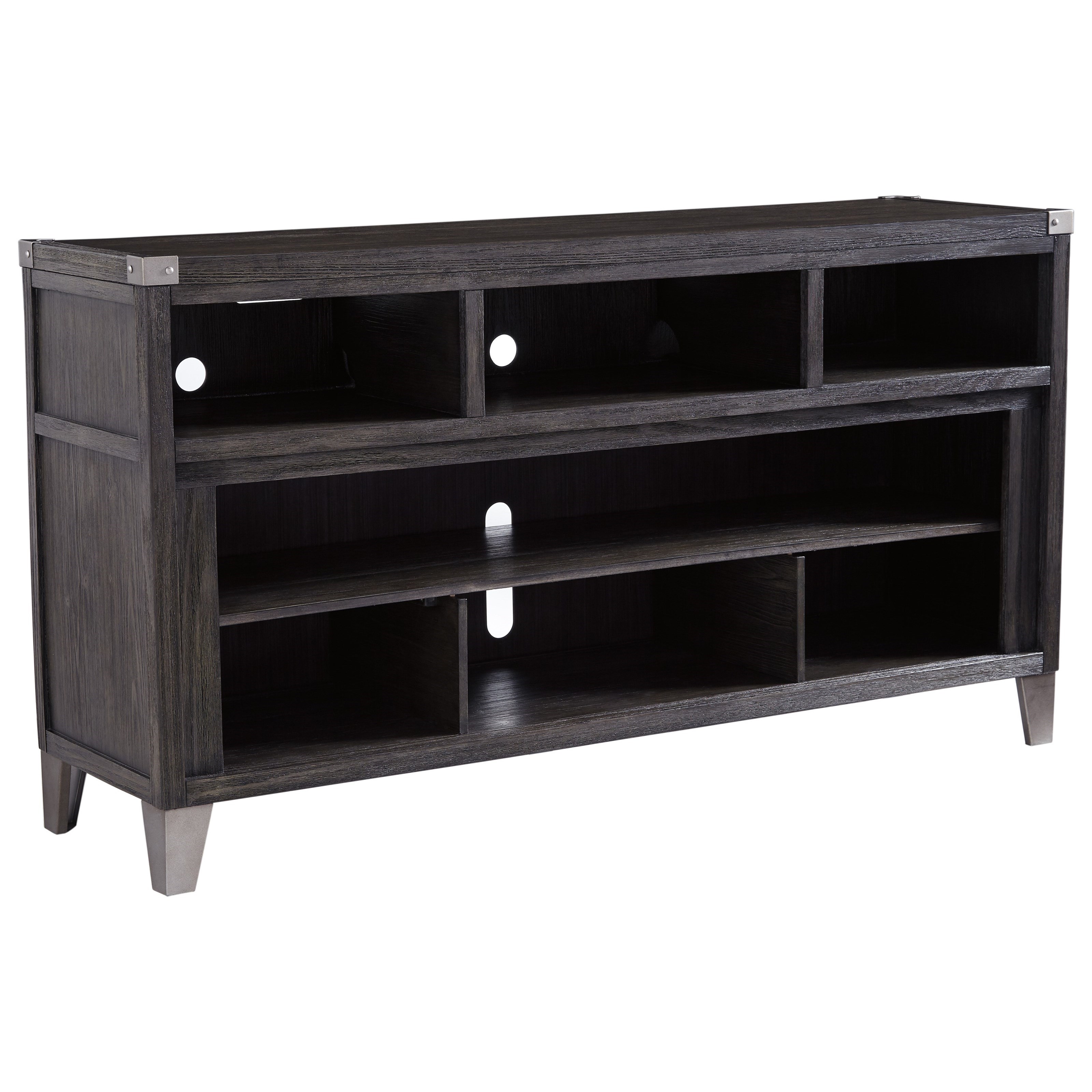 Benchcraft Todoe Contemporary Dark Gray Large Tv Stand With Metal Accents Virginia Furniture Market Tv Stands No matter the type, these if you want a floating tv stand or shelf that has a little more visual interest without the added weight or increased price then you may need to choose. todoe large tv stand