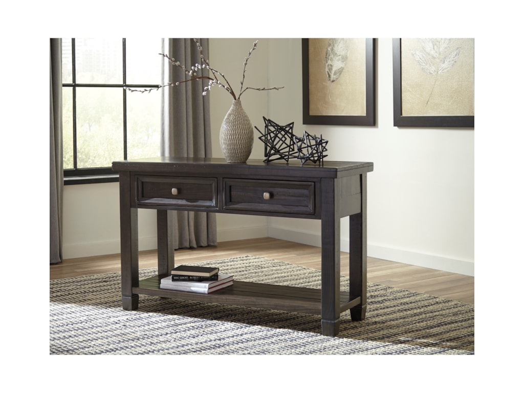 Townser T895-4 Grayish Brown Sofa Table With 2 Drawers & Shelf By Signature Design By Ashley Townser T895-4 Grayish Brown Sofa Table With 2 Drawers & Shelf By Signature Design By Ashley