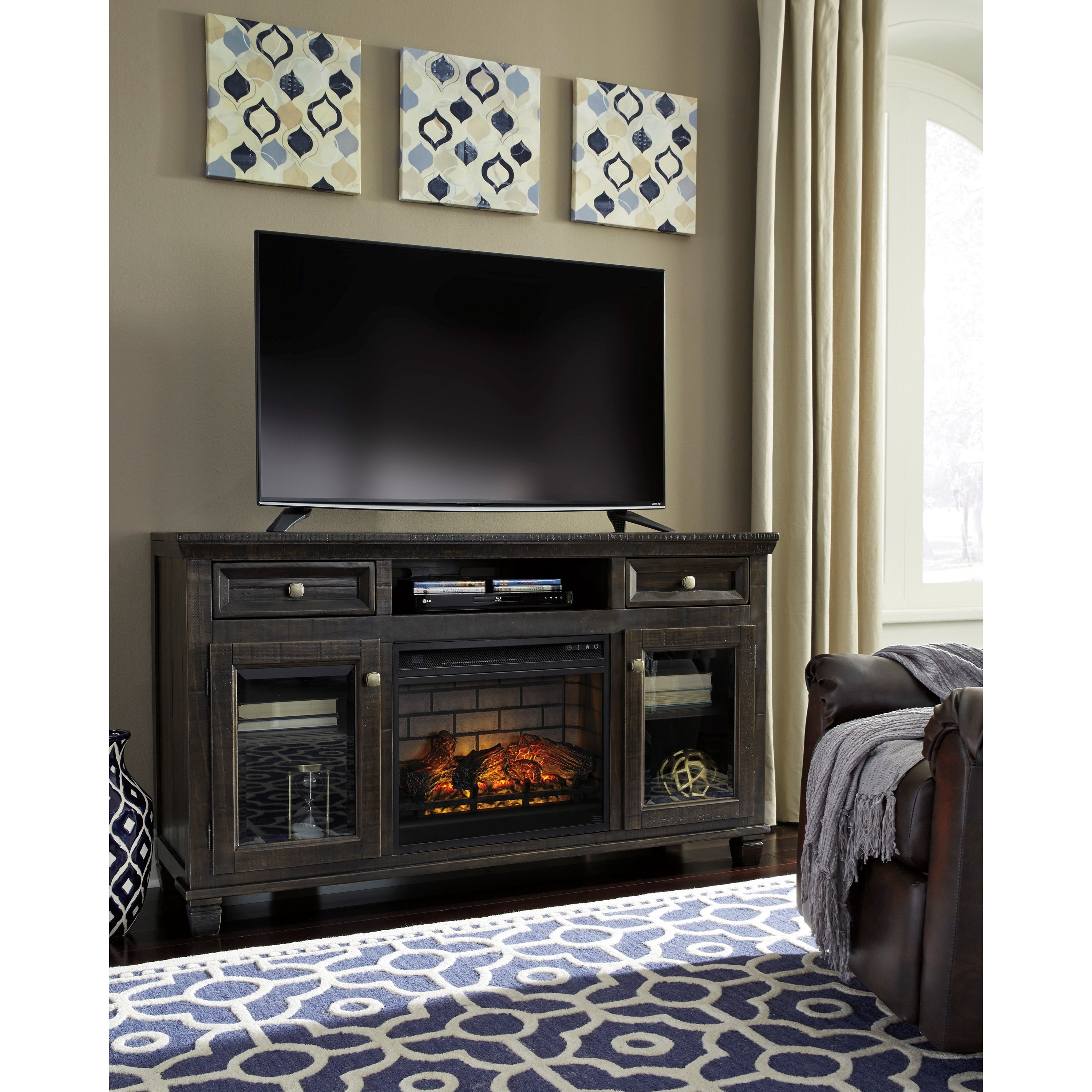 Ashley Signature Design Townser Solid Wood Pine Large Tv Stand W