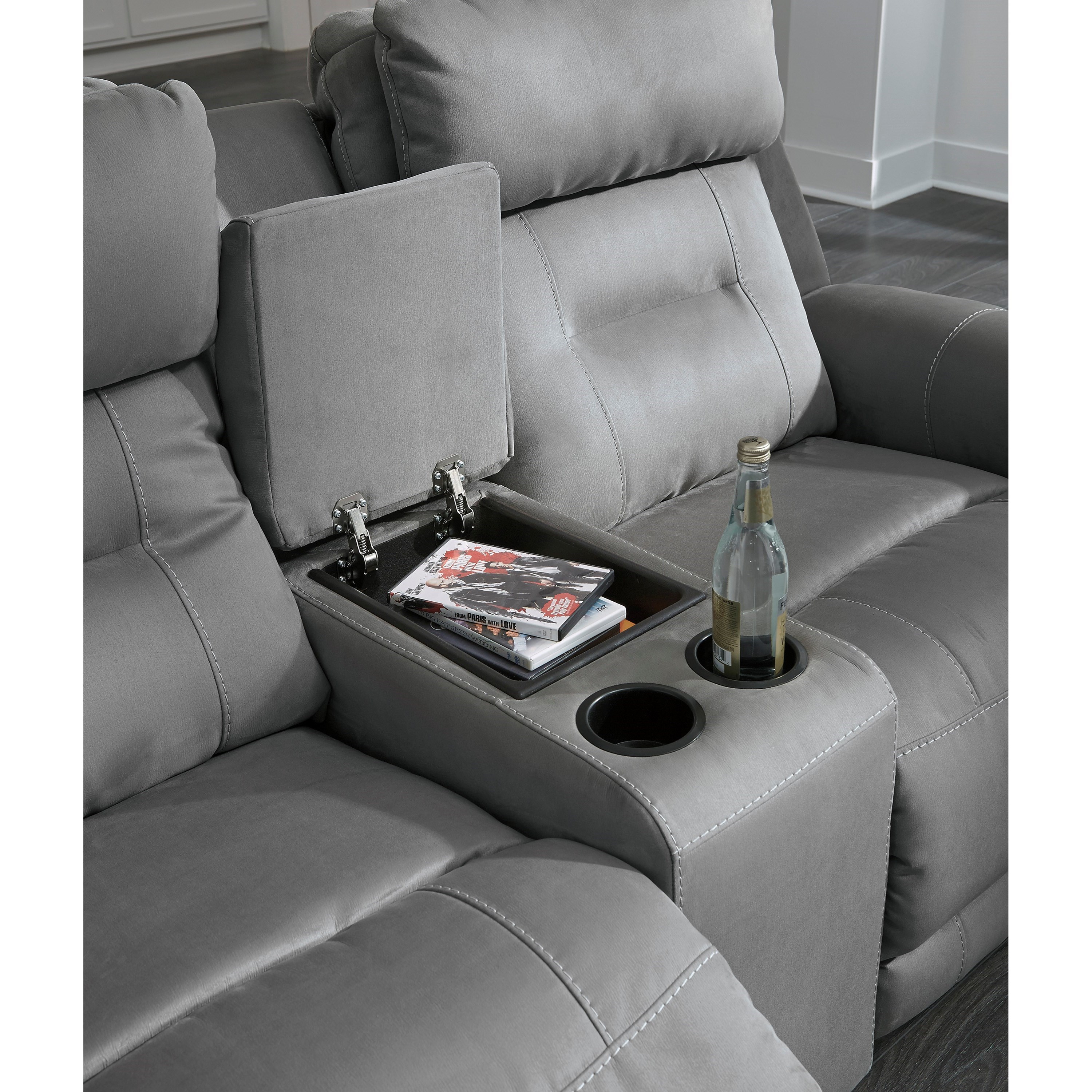 Trampton Contemporary Power Reclining Loveseat With Console And