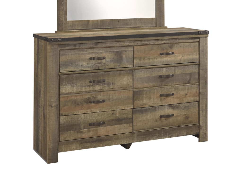 Trevor Rustic Look Youth Dresser With Top Metal Banding Ruby