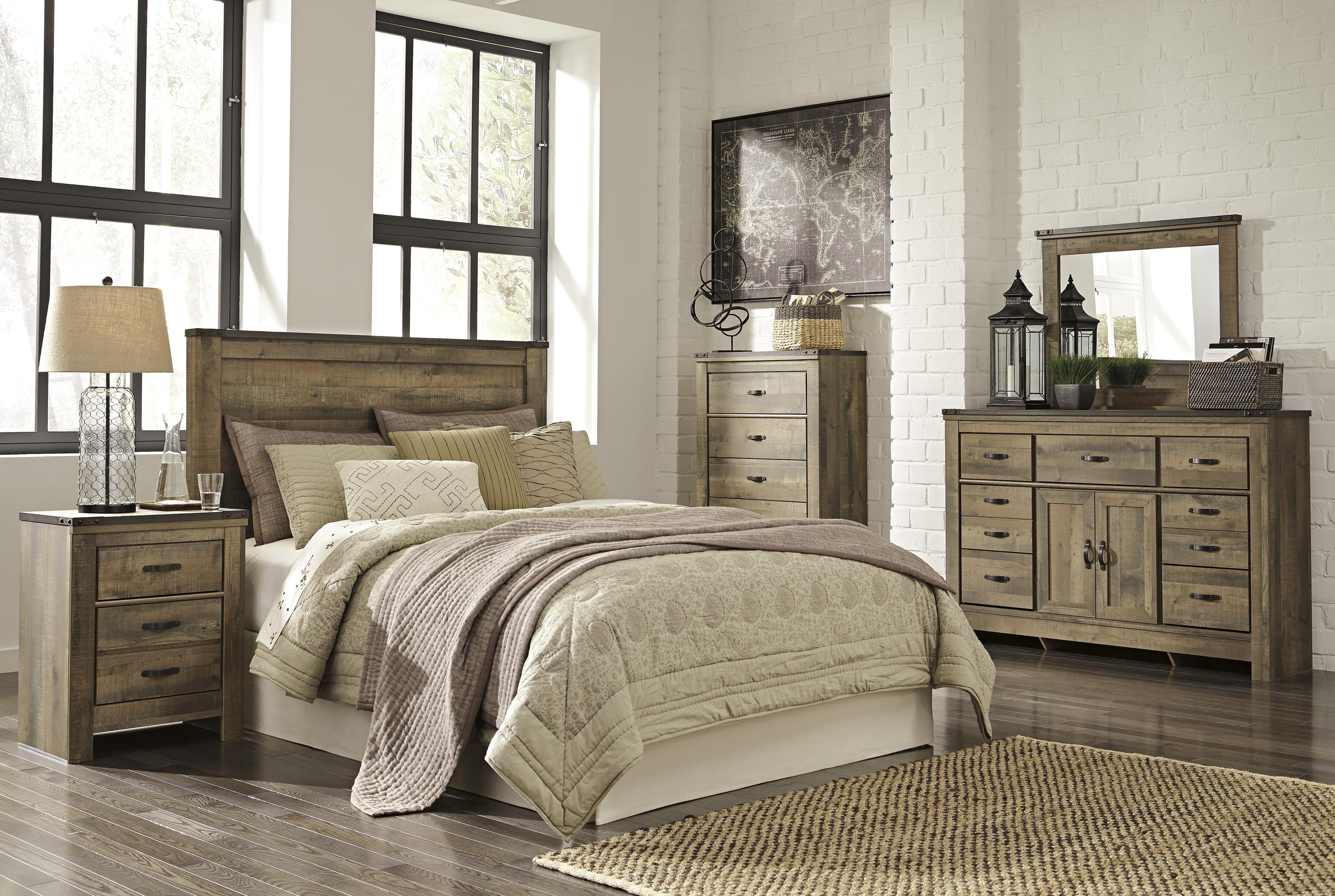 Signature Design By Ashley Trinell B446 57 Rustic Look Queen Panel Headboard With Metal Brackets Northeast Factory Direct Headboards