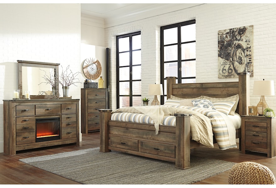 Ashley Signature Design Trinell Rustic Look King Storage Bed With 2 Footboard Drawers Rooms And Rest Panel Beds