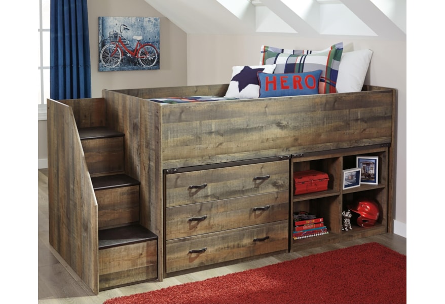 Ashley Signature Design Trinell Loft Bed W Stairs Bookcase