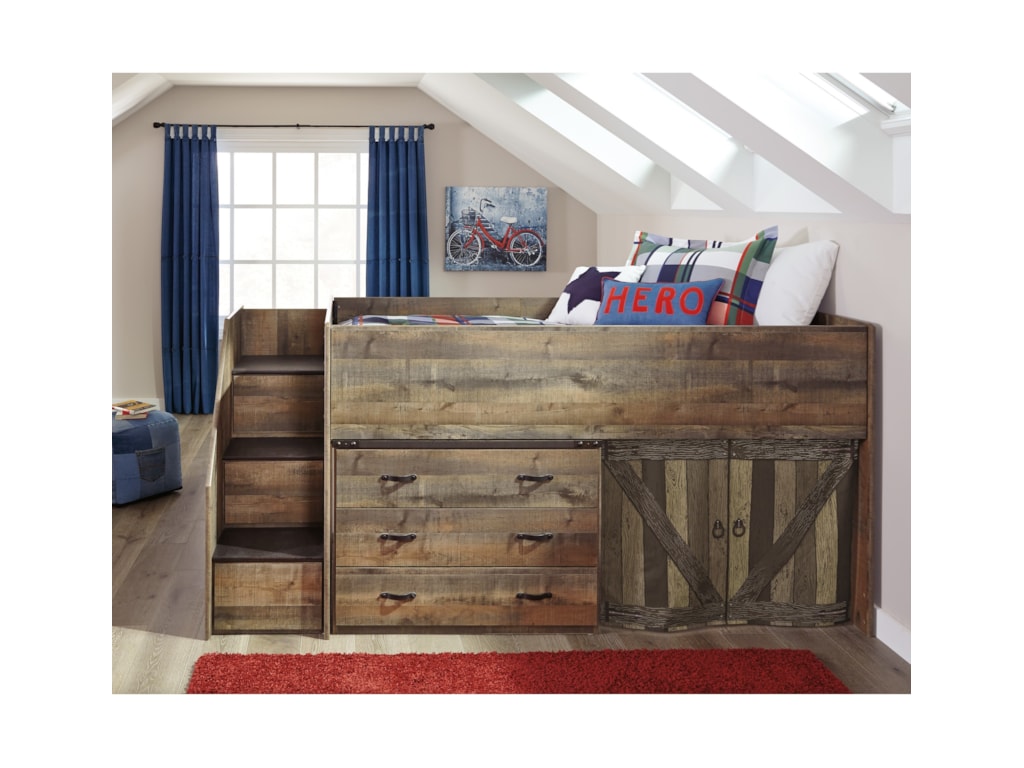 Signature Design By Ashley Trinell Loft Bed With Stairs And Drawer