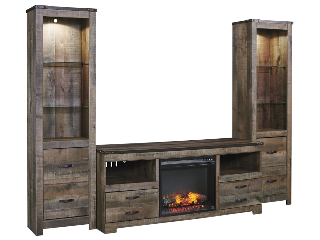 Signature Design By Ashley Trinell Rustic Large Tv Stand W Signature Design By Ashley Trinelllarge Tv Stand W Fireplace 2 Tall Piers