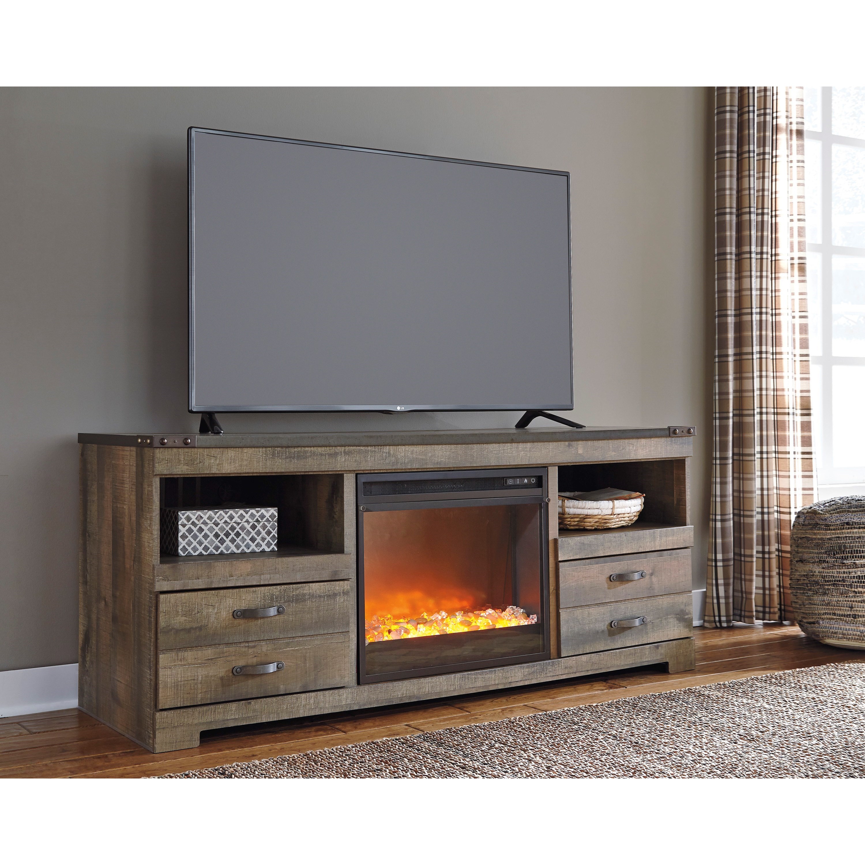 Signature Design By Ashley Trinell Rustic Large Tv Stand With