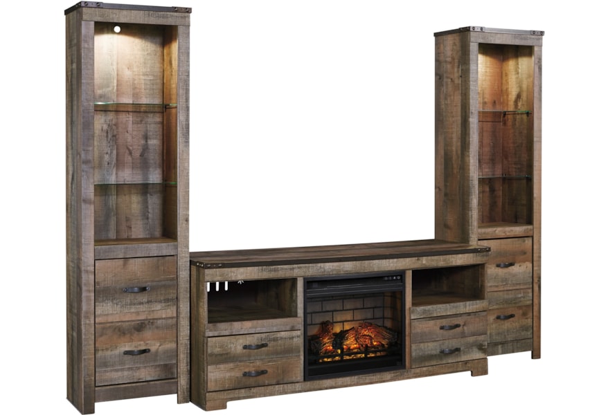 Signature Design By Ashley Trinell W446 68 W100 101 2x24 Rustic Large Tv Stand W Fireplace Insert 2 Tall Piers Northeast Factory Direct Wall Unit Signature Design By Ashley Trinell W446 68 W100 101 2x24 Rustic Large Tv Stand W Fireplace Insert 2 Tall Piers Northeast Factory Direct Wall Unit