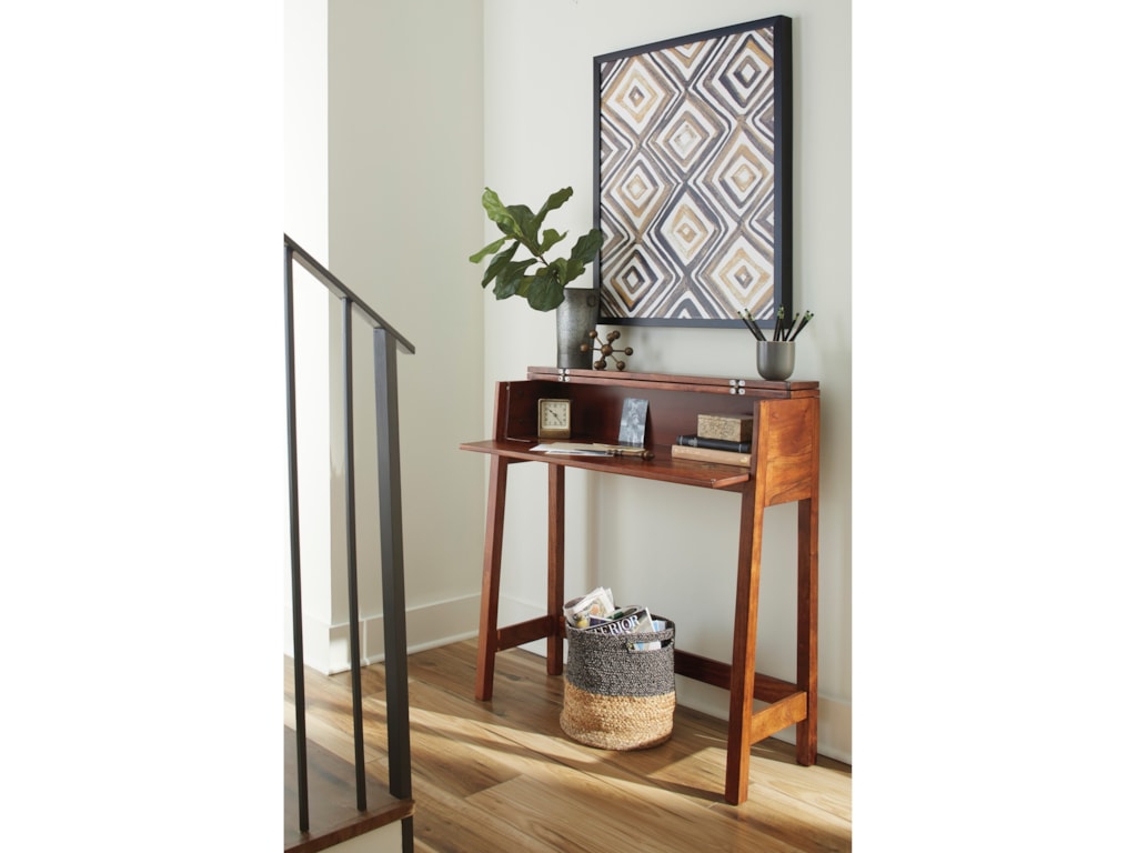 Trumore Solid Wood Console Sofa Secretary Desk In Medium Brown Finish By Signature Design Ashley At Sam Levitz Furniture