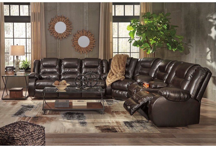 Vacherie Casual Reclining Sectional Sofa With Storage Console By Signature Design By Ashley At Northeast Factory Direct Vacherie Casual Reclining Sectional Sofa With Storage Console By Signature Design By Ashley At Northeast Factory Direct
