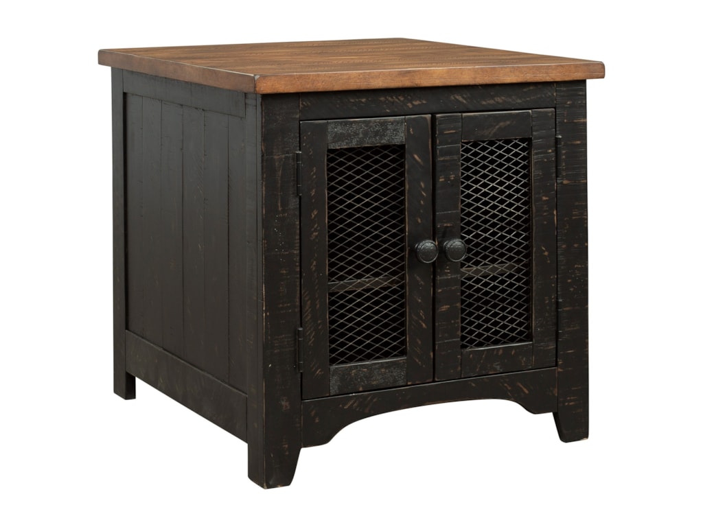 Signature Design By Ashley Valebeck Two Tone Finish Rectangular End Valebeck Two Tone Finish Rectangular End Table With Wire Mesh Doors By Signature Design Ashley