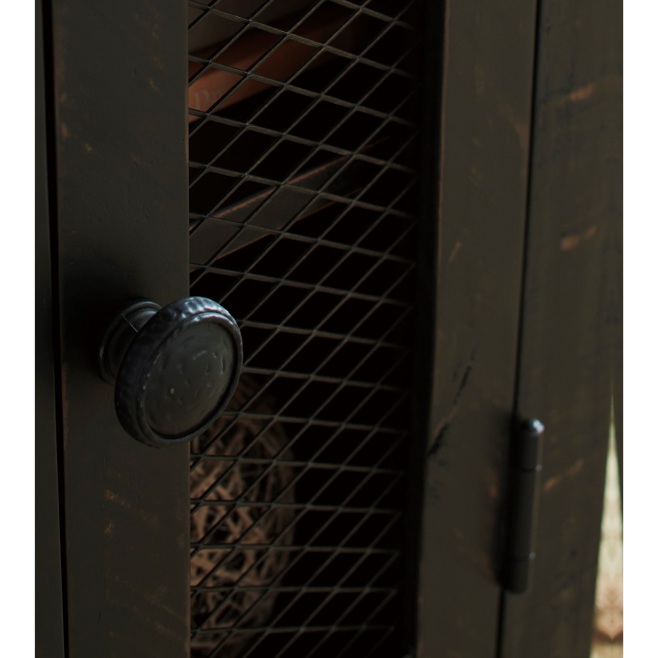 Signature Design By Ashley Valebeck Two Tone Finish Rectangular End Table With Wire Mesh Doors Royal Furniture End Tables