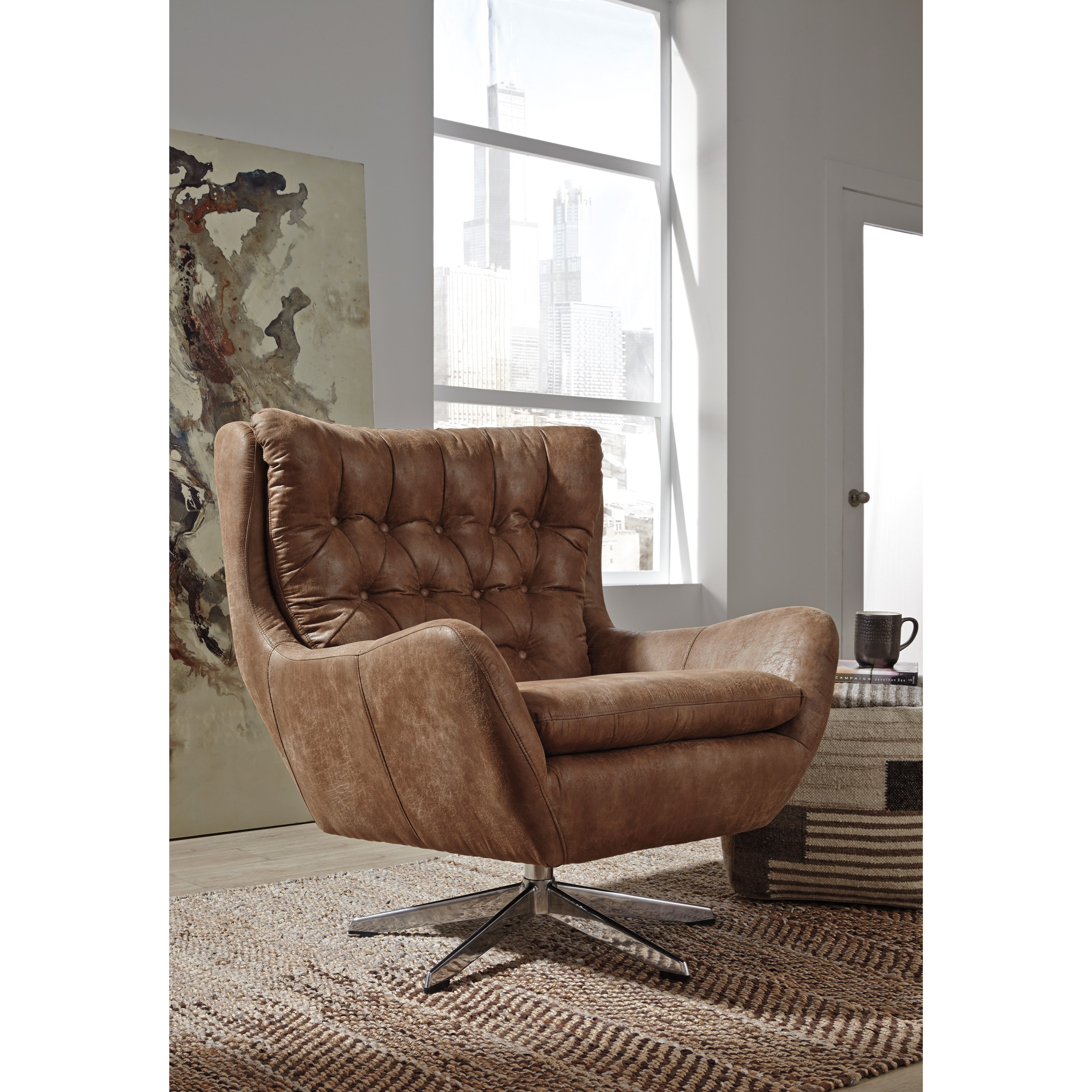 Signature Design By Ashley Velburg A3000052 Transitional Swivel Base Accent Chair With Tufted Back Catalog Outlet Upholstered Chairs