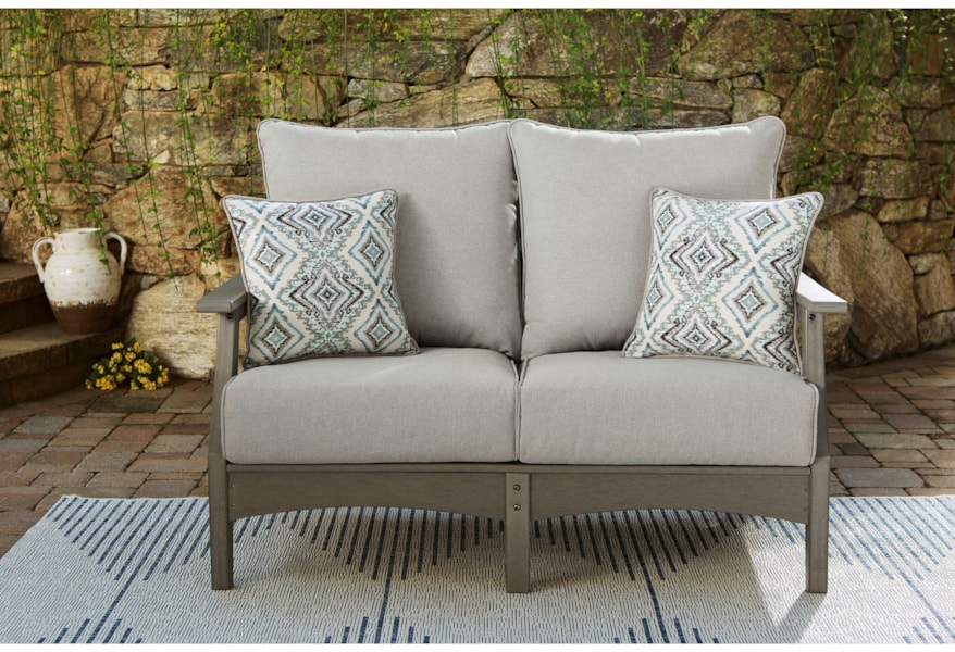 Ashley Signature Design Visola Loveseat With Cushion Rooms And Rest Outdoor Loveseats
