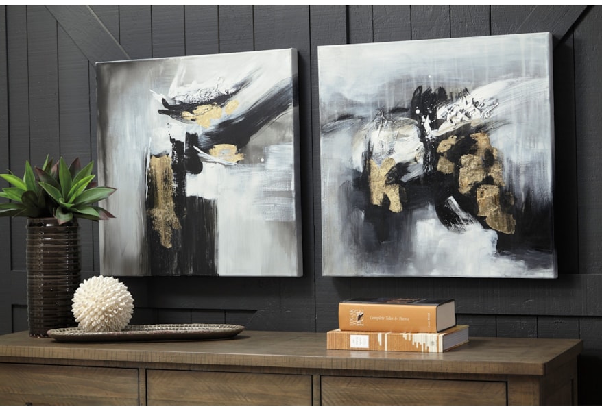 Ashley Signature Design Wall Art A8000275 Jerrin Black White Gold