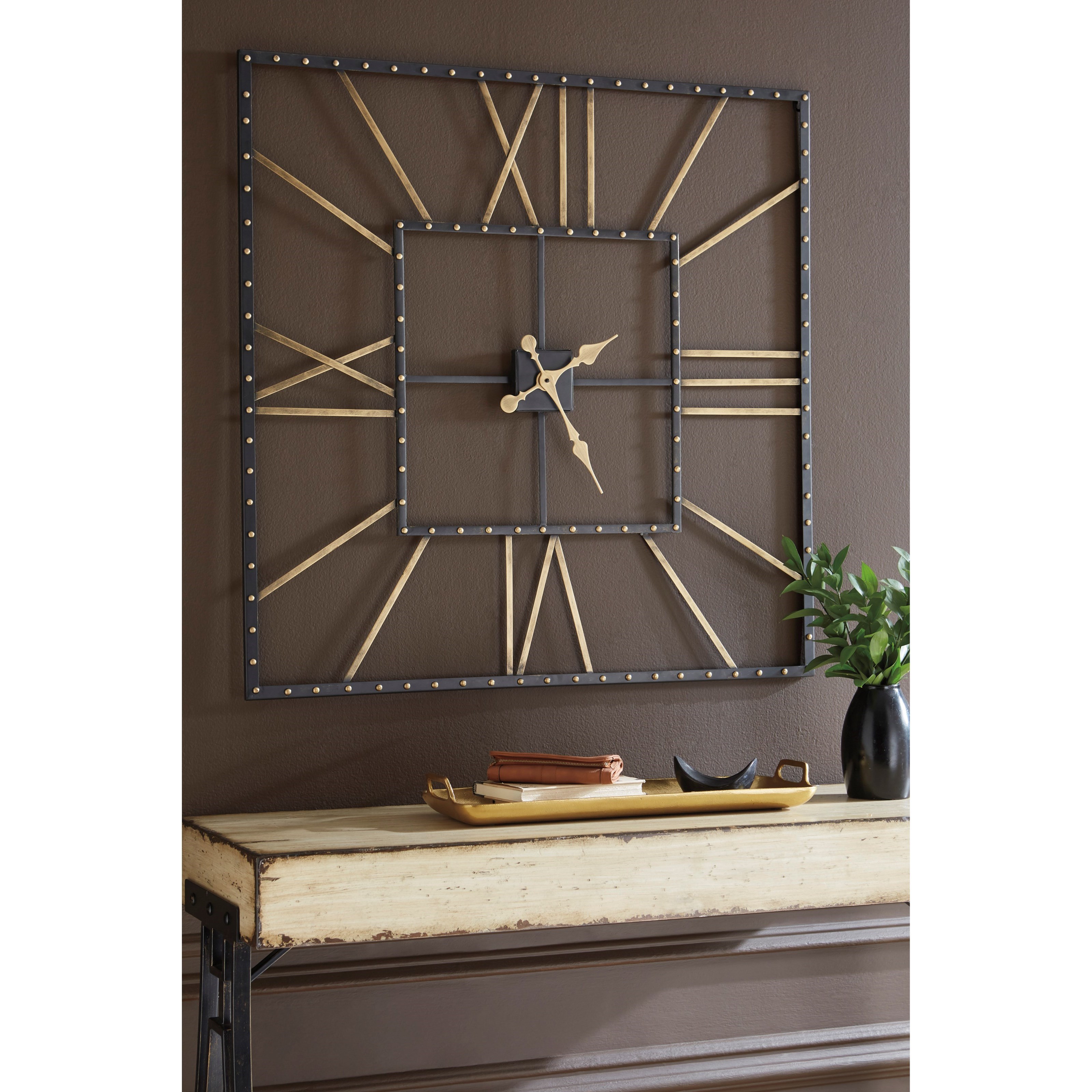 Signature Design By Ashley Wall Art Thames Black Gold Finish Wall Clock Royal Furniture Wall Clocks