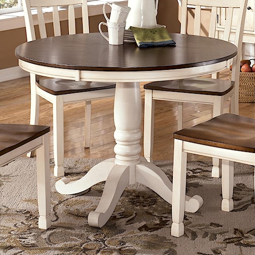 Styleline Whitesburg Two Tone Round Table With Pedestal Base Efo Styleline Whitesburg Two Tone Round Table With Pedestal Base