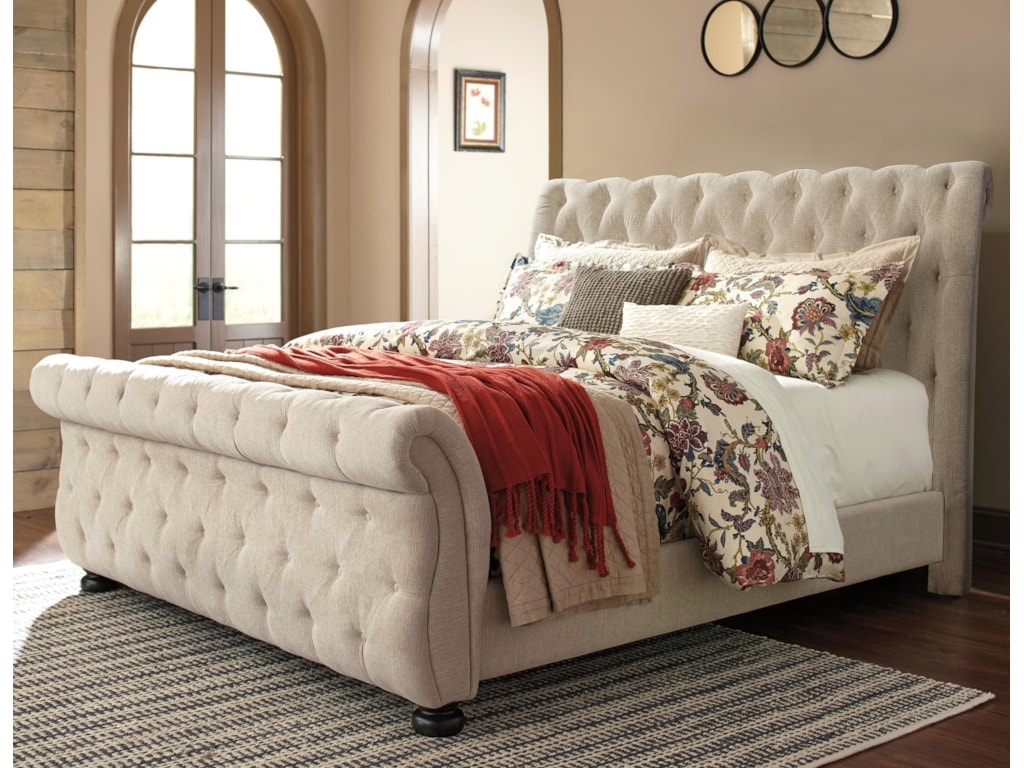 Signature Design By Ashley Willenburg King Upholstered Sleigh Bed With Tufting Royal Furniture Upholstered Beds King Size Fabric Sleigh Bed