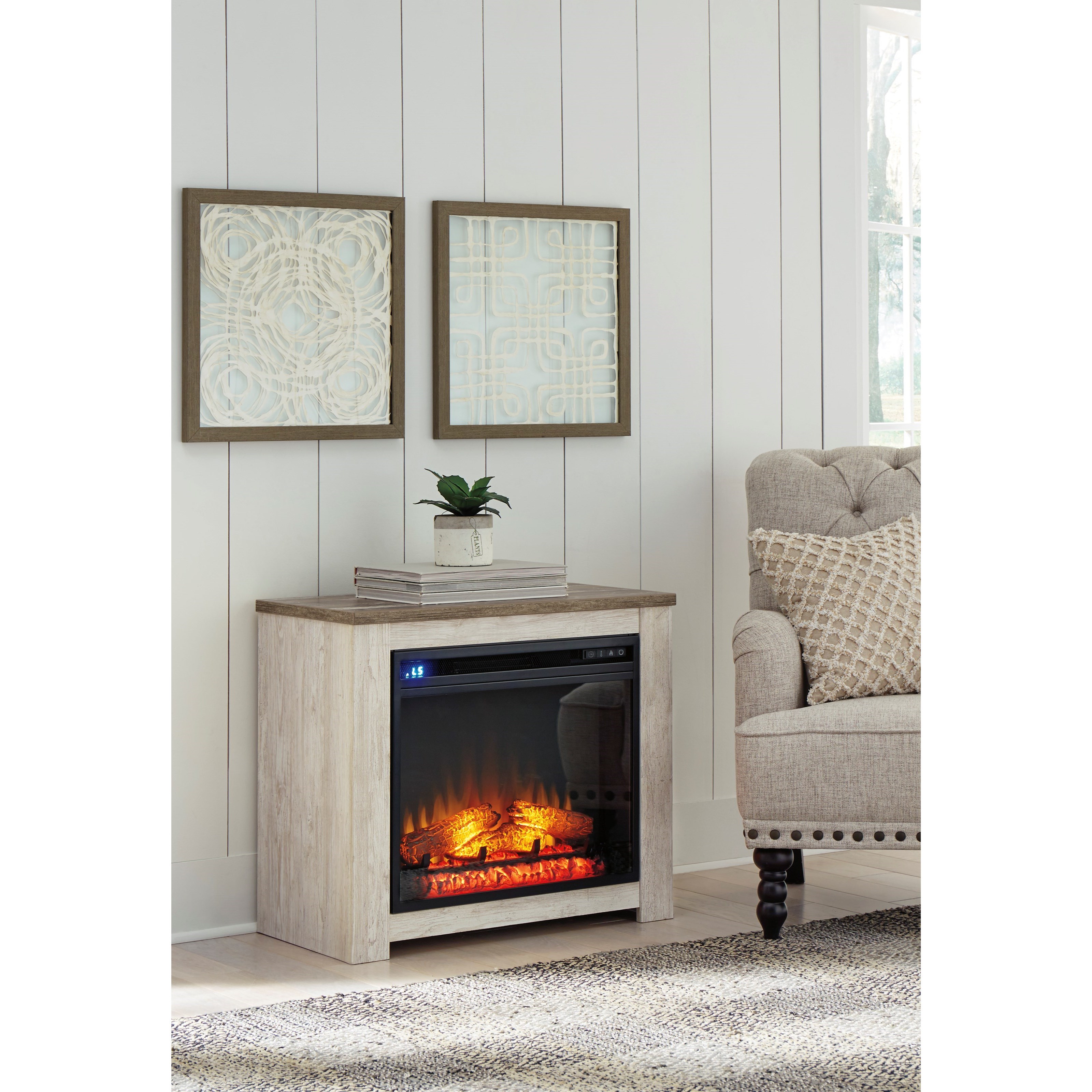 Ashley Signature Design Willowton W267 368 Two Tone Fireplace Mantel With Fireplace Insert Dunk Bright Furniture Fireplaces