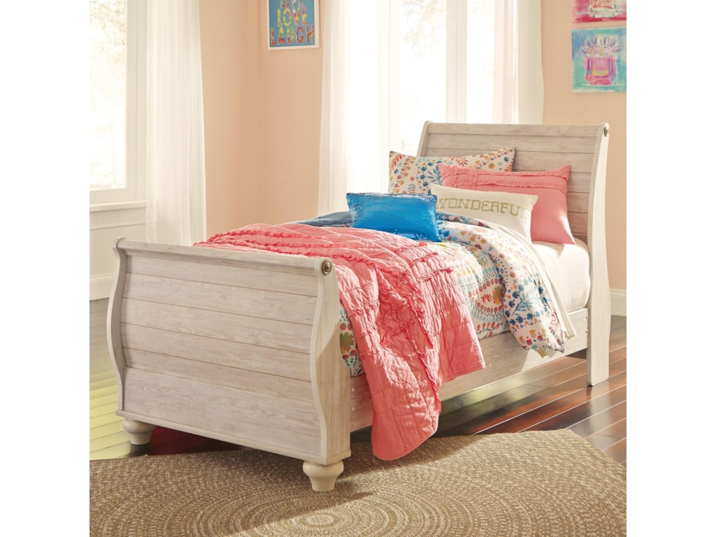 signature designashley willowton twin sleigh bed in washed signature designashley willowton twin sleigh bed in washed