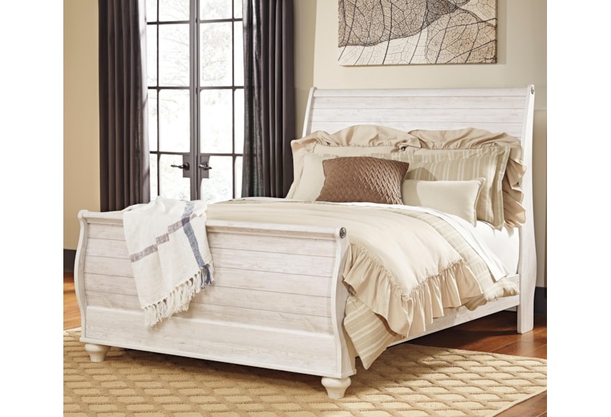 Ashley Signature Design Willowton Queen Sleigh Bed In Washed Finish Dunk Bright Furniture Sleigh Beds